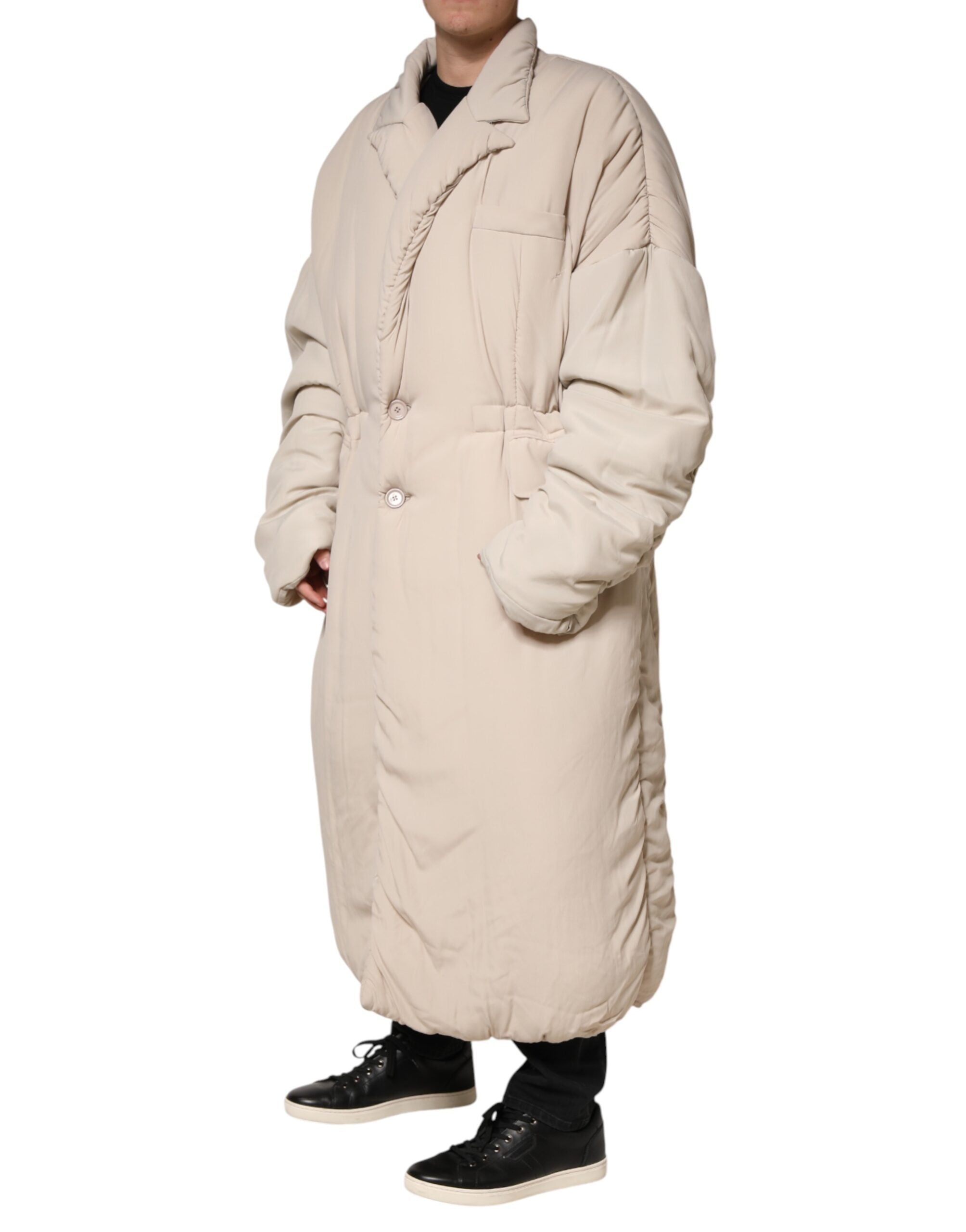 Dolce & Gabbana Beige Padded Collared Long Trench Coat Men's Jacket (Pre-Owned)