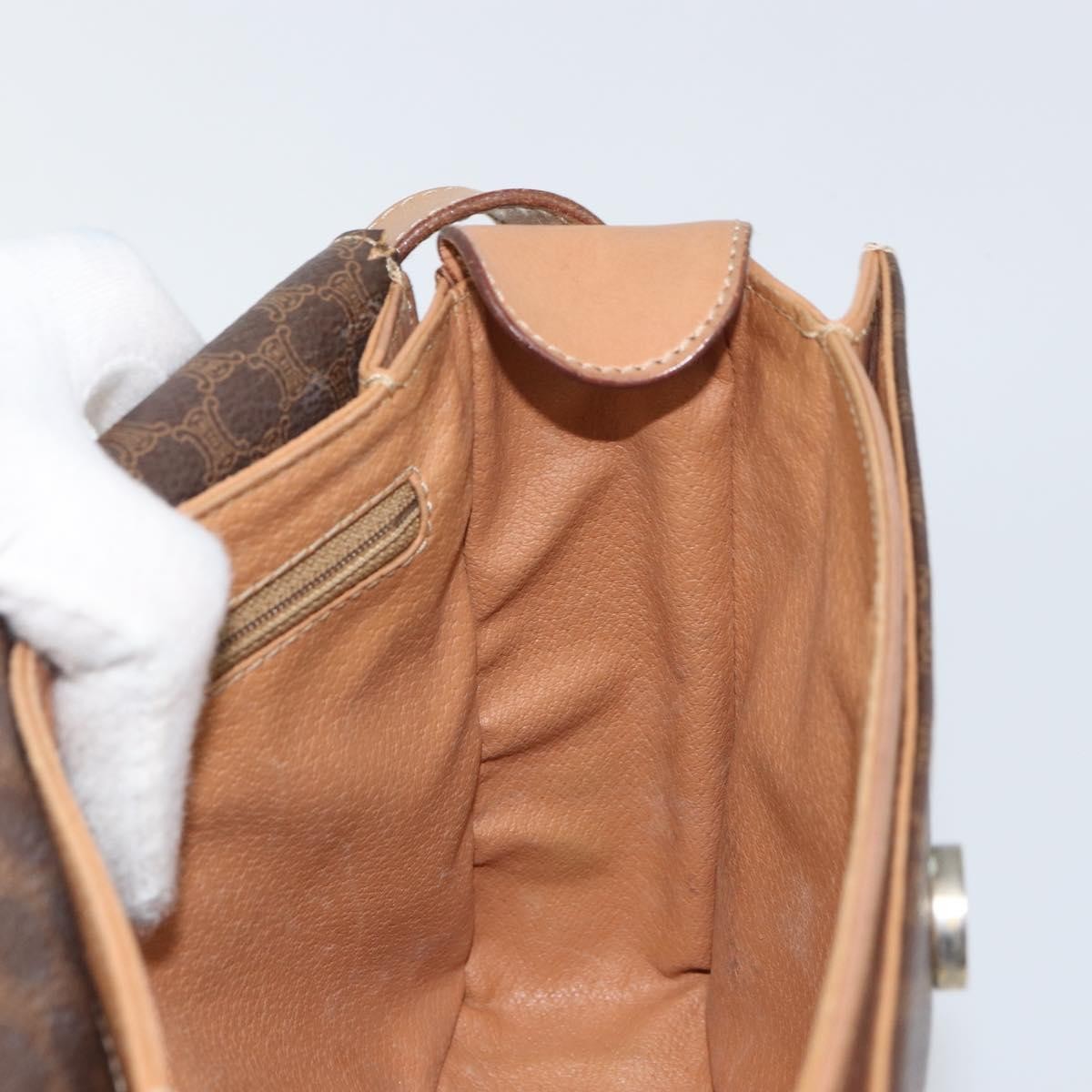 Celine Vintage Macadam Circle Logo Canvas And Leather Brown Canvas Shoulder Bag Bag (Pre-Owned)