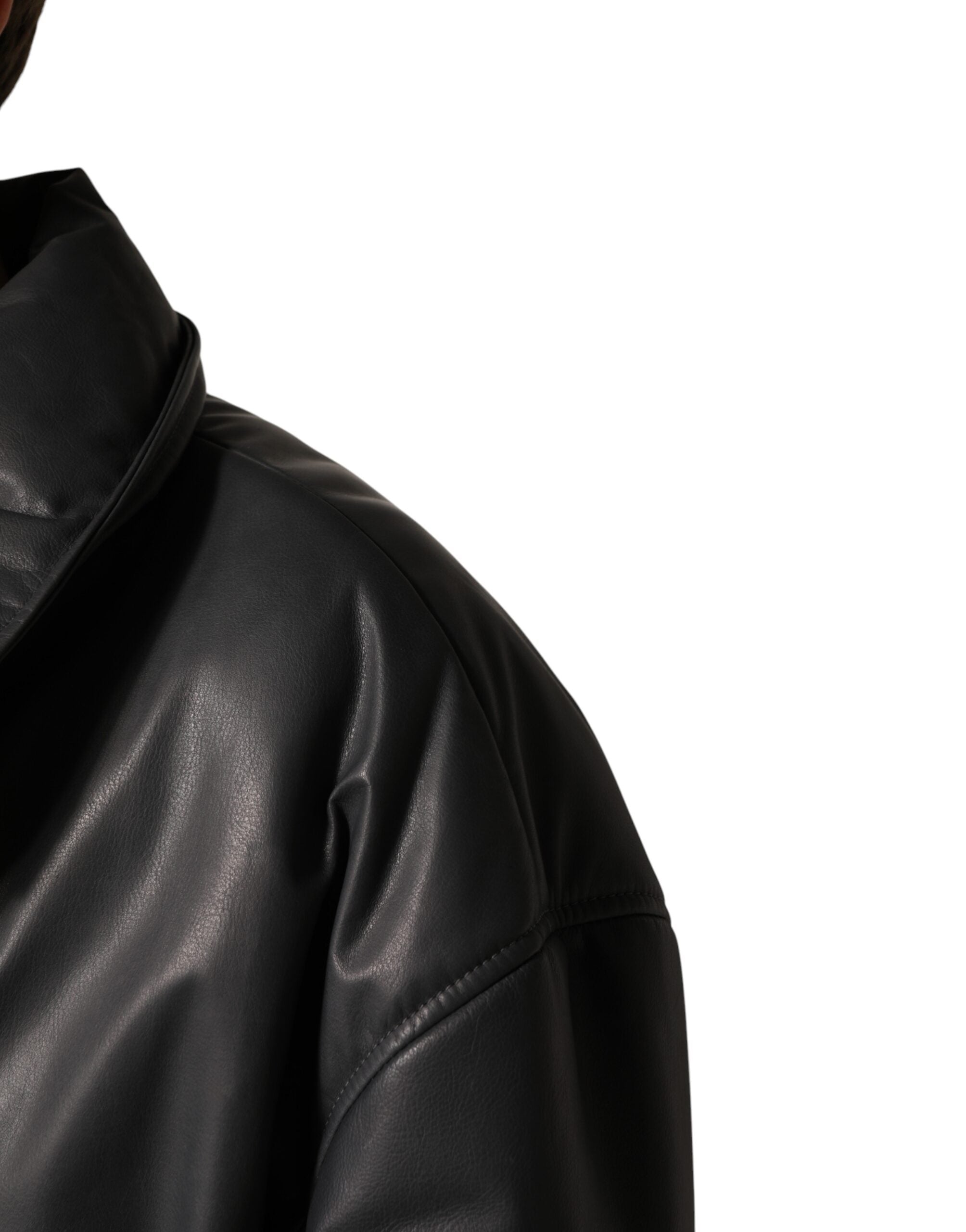 Dolce & Gabbana Black Leather Collared Trench Coat Men's Jacket (Pre-Owned)