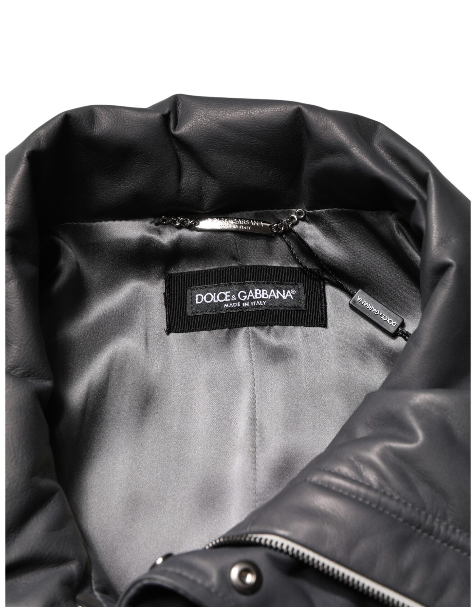 Dolce & Gabbana Black Leather Collared Trench Coat Men's Jacket (Pre-Owned)