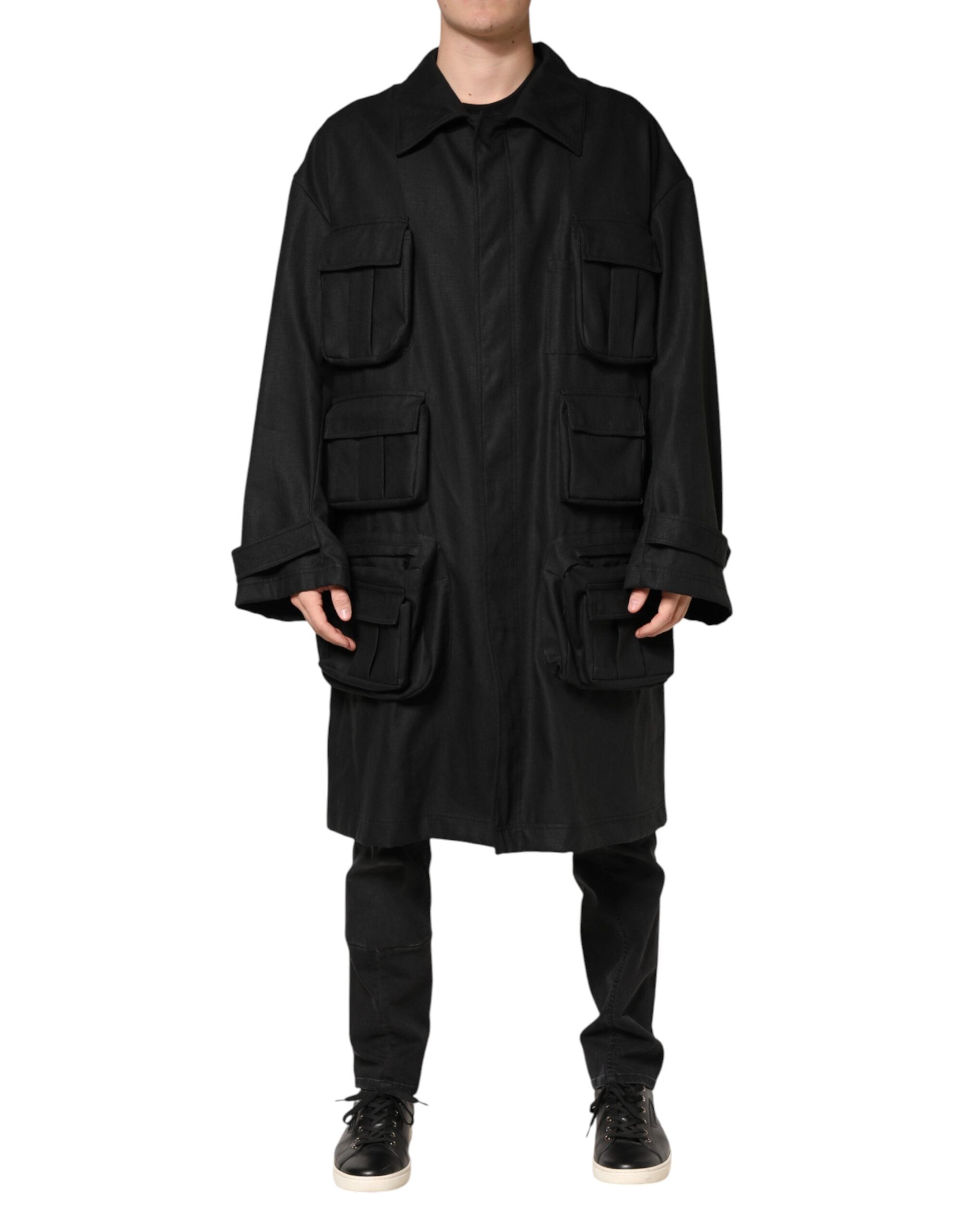 Dolce & Gabbana Black Pockets Collared Trench Coat Men's Jacket