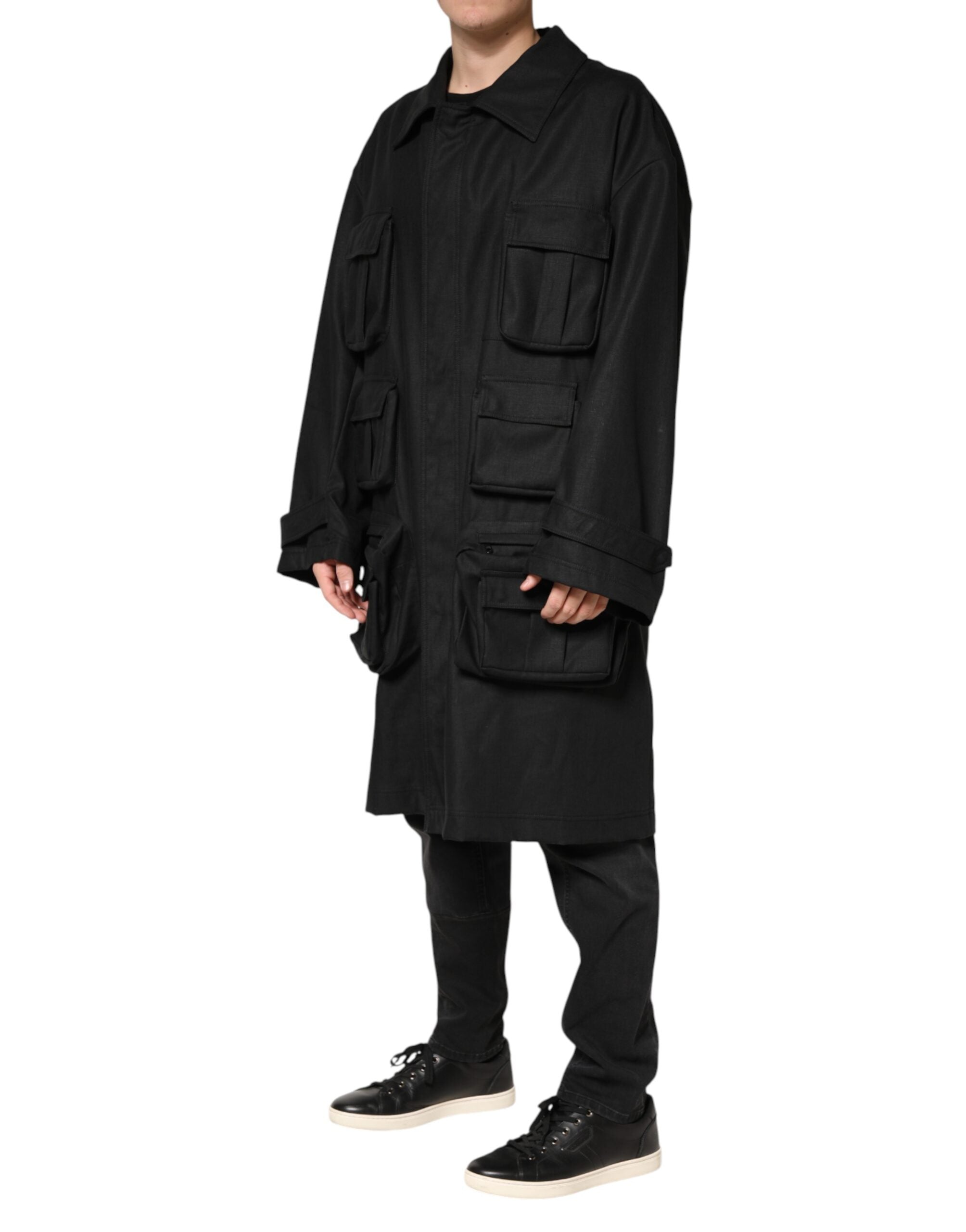 Dolce & Gabbana Black Pockets Collared Trench Coat Men's Jacket
