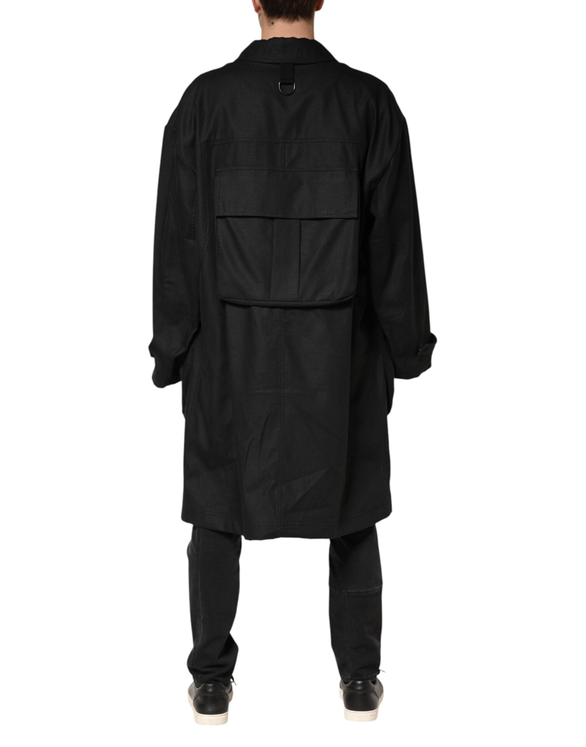 Dolce & Gabbana Black Pockets Collared Trench Coat Men's Jacket