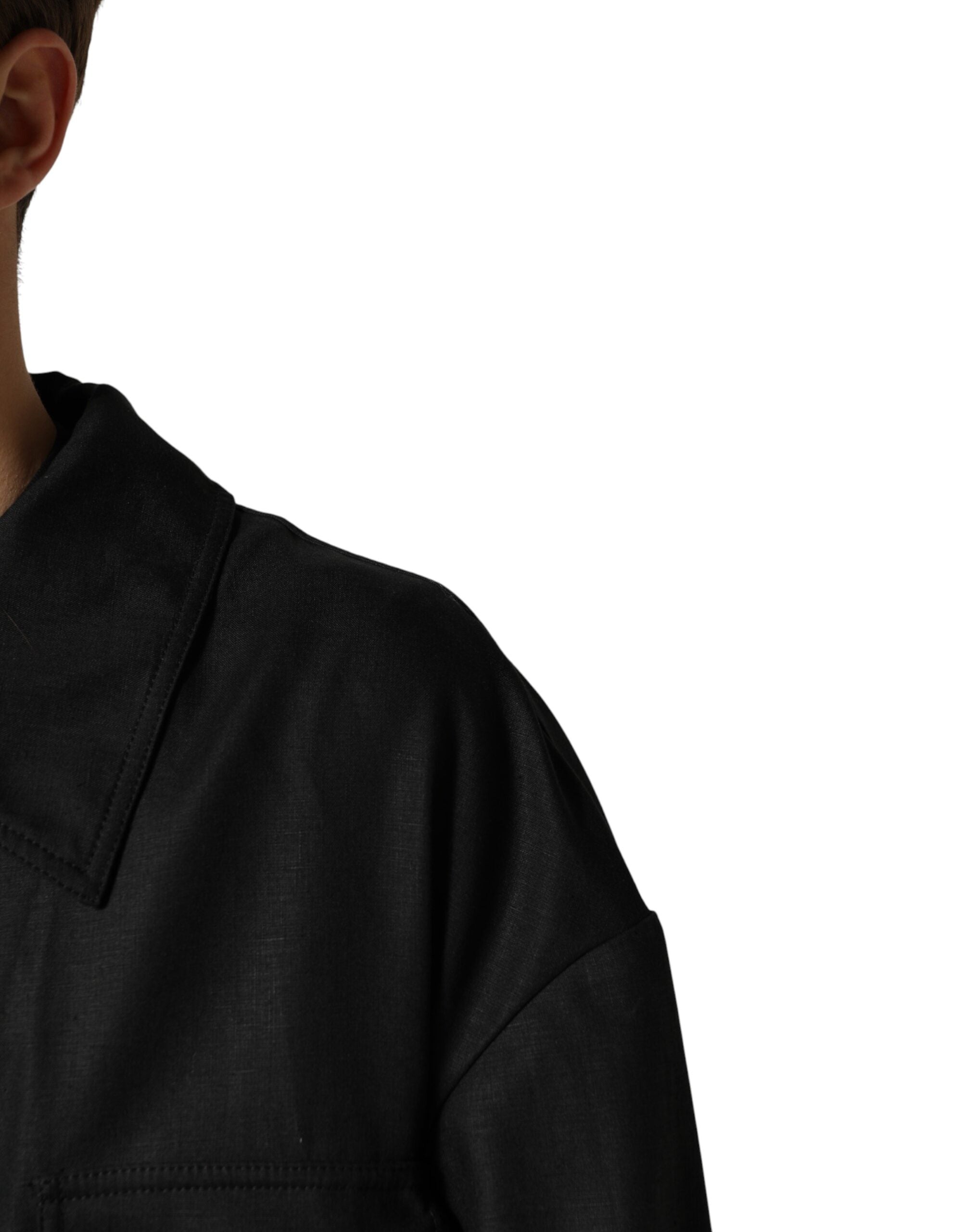 Dolce & Gabbana Black Pockets Collared Trench Coat Men's Jacket