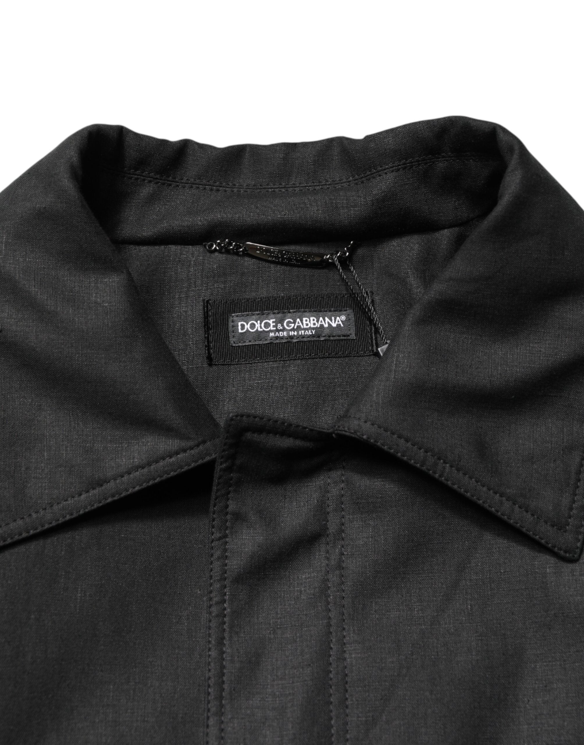 Dolce & Gabbana Black Pockets Collared Trench Coat Men's Jacket
