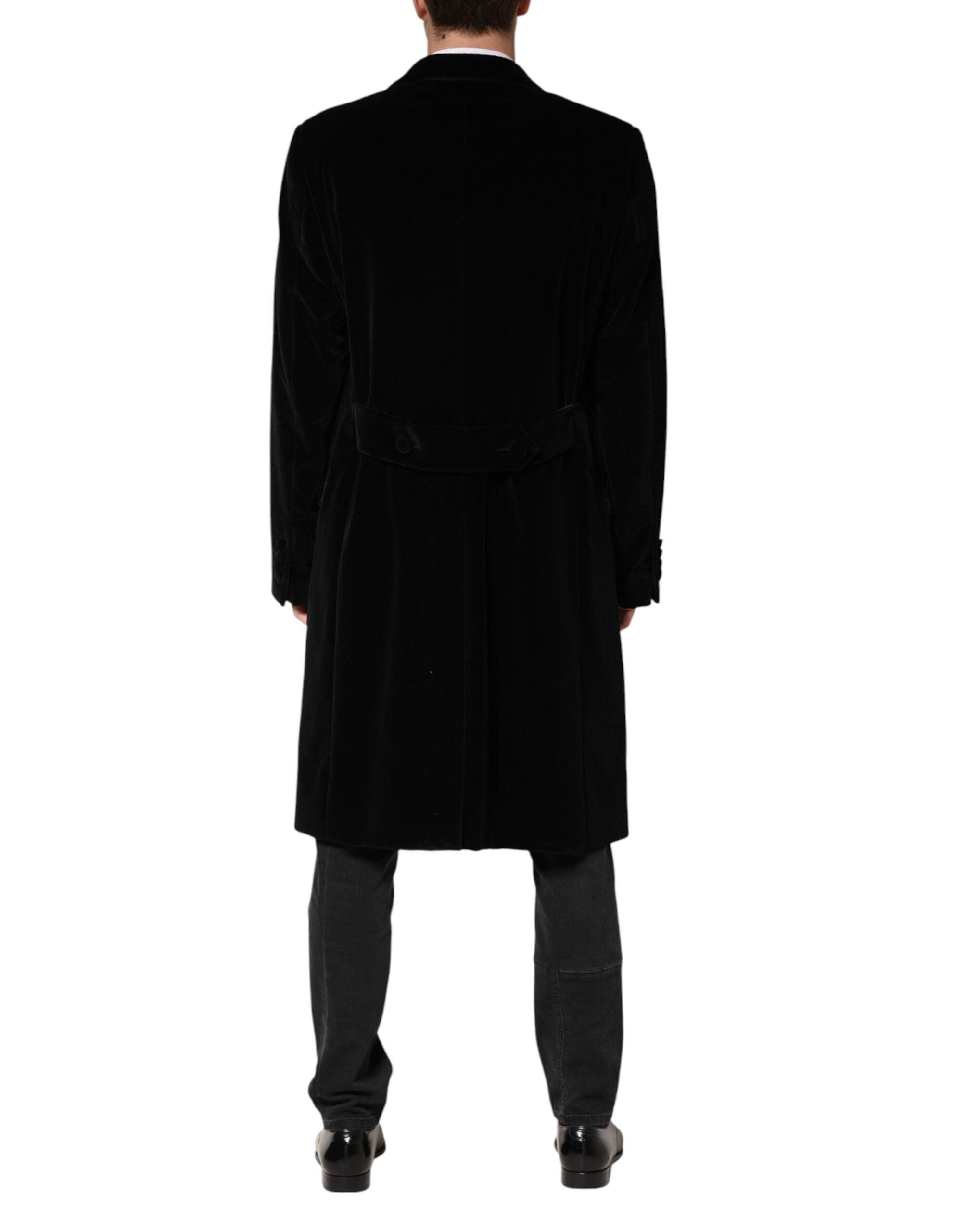 Dolce & Gabbana Black Cotton Velvet Long Trench Coat Men's Jacket