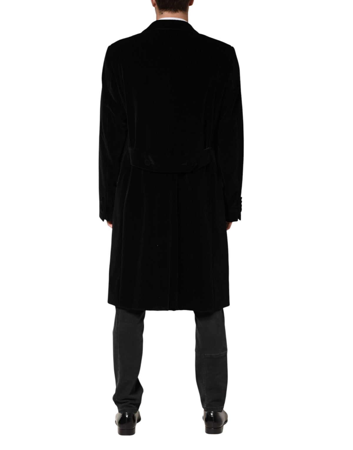 Dolce & Gabbana Black Cotton Velvet Long Trench Coat Men's Jacket