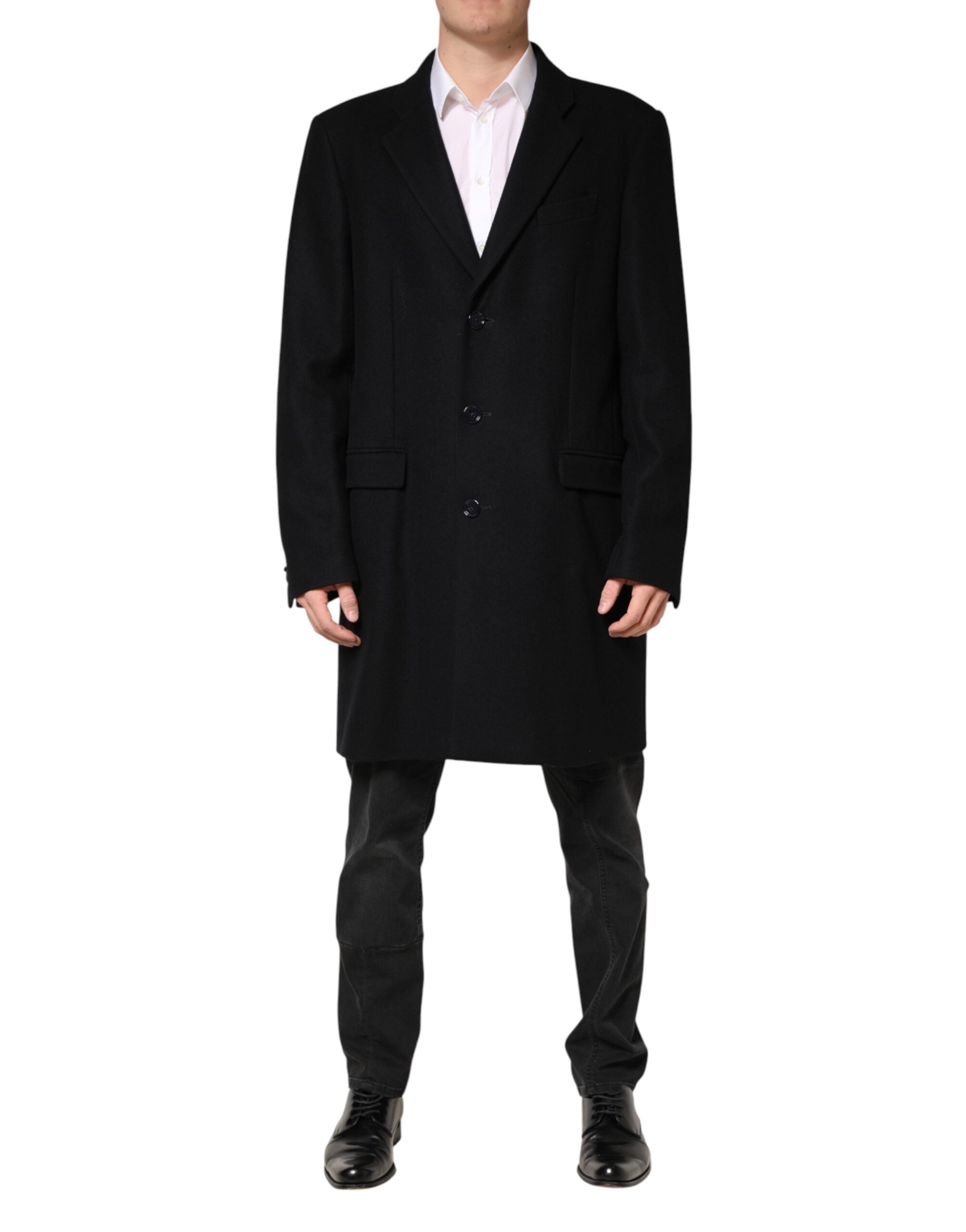 Dolce & Gabbana Black Wool Single Breasted Long Coat Men's Jacket