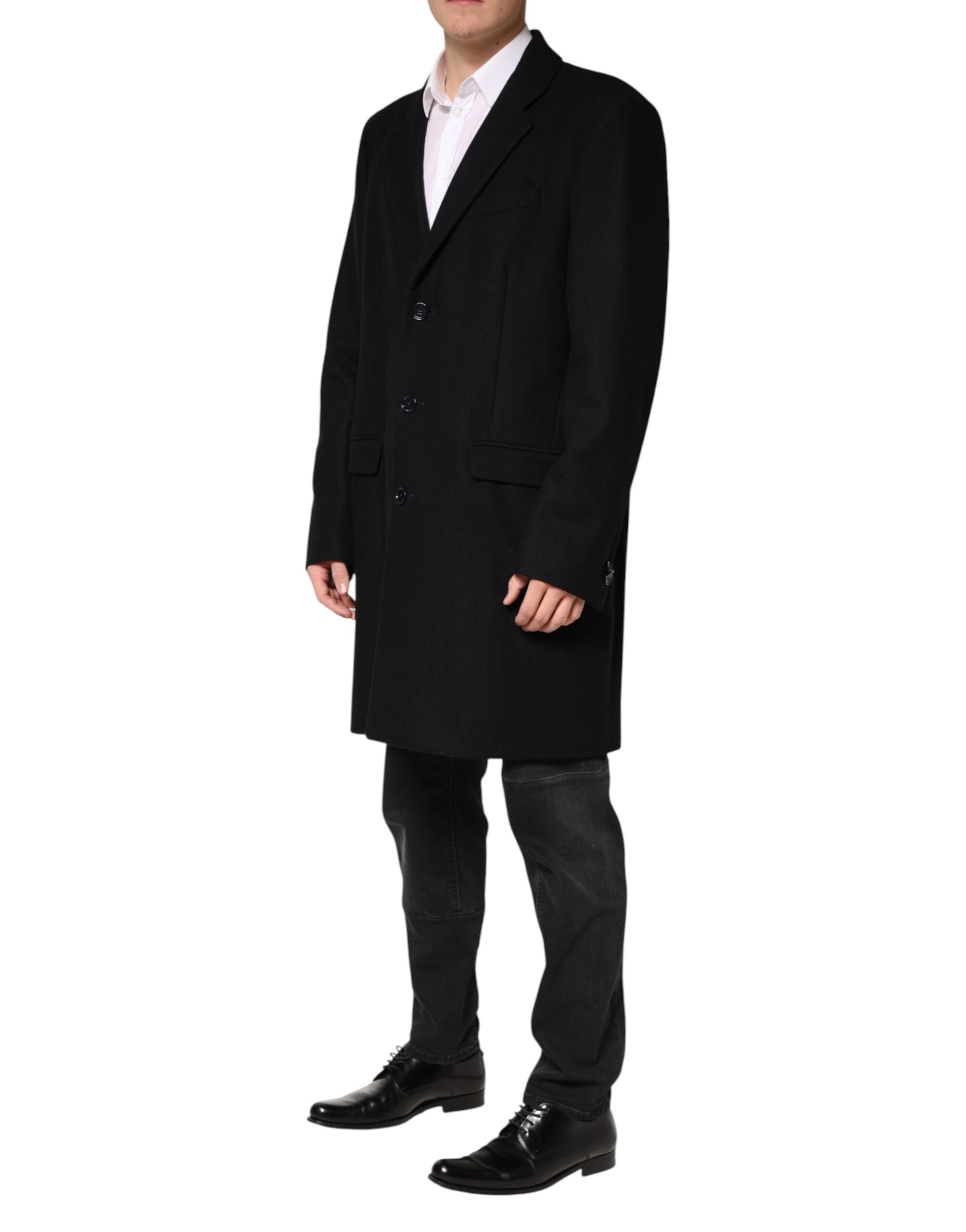 Dolce & Gabbana Black Wool Single Breasted Long Coat Men's Jacket