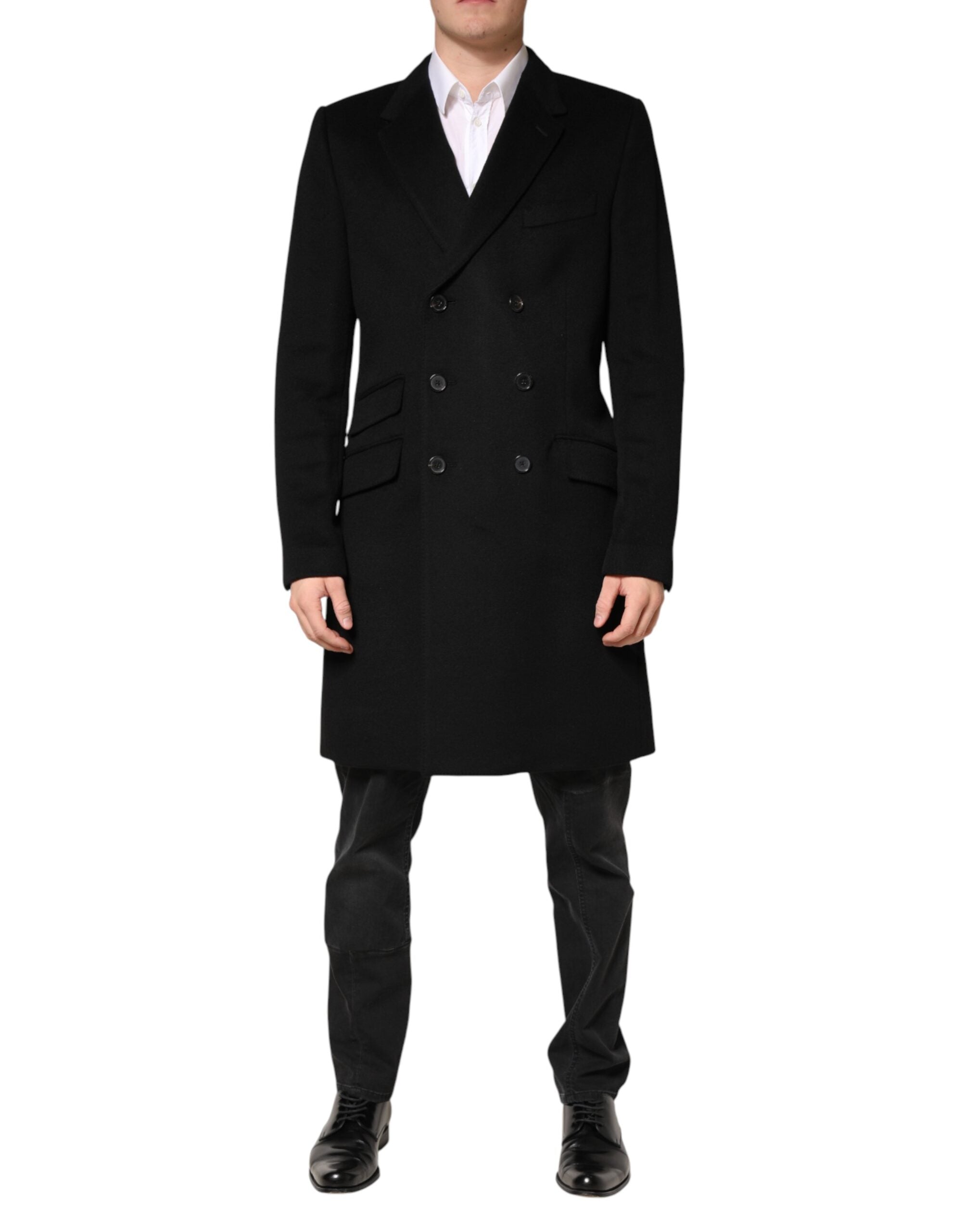 Dolce & Gabbana Black Wool Double Breasted TrenchCoat Men's Jacket