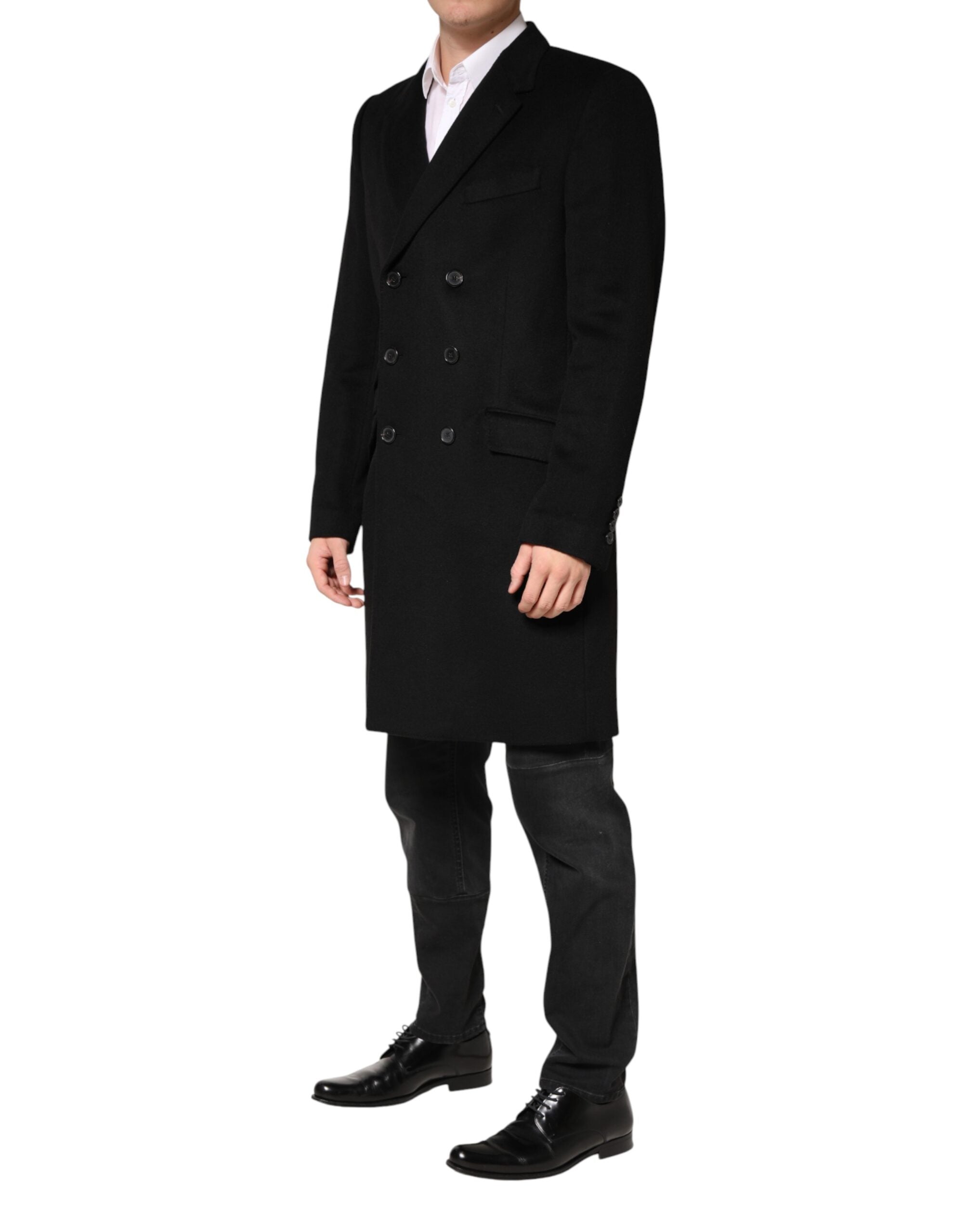 Dolce & Gabbana Black Wool Double Breasted TrenchCoat Men's Jacket