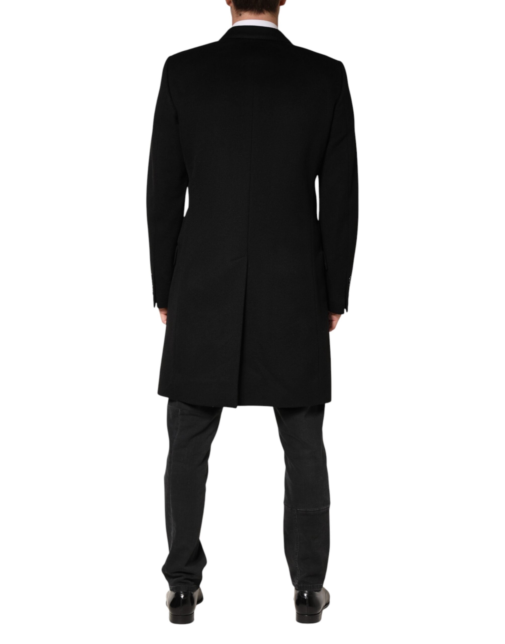 Dolce & Gabbana Black Wool Double Breasted TrenchCoat Men's Jacket