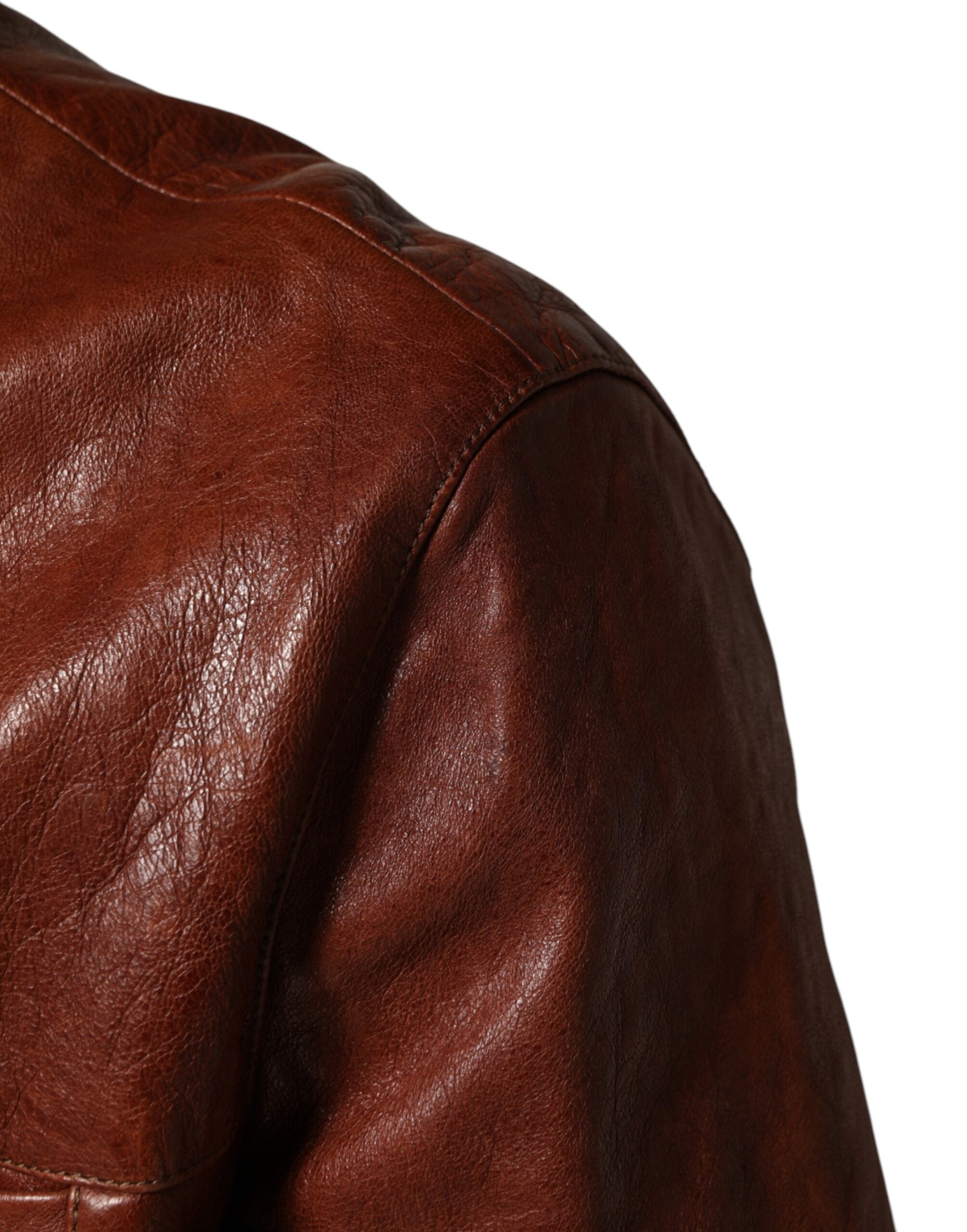 Dolce & Gabbana Brown Leather Button Down Men Biker Men's Jacket