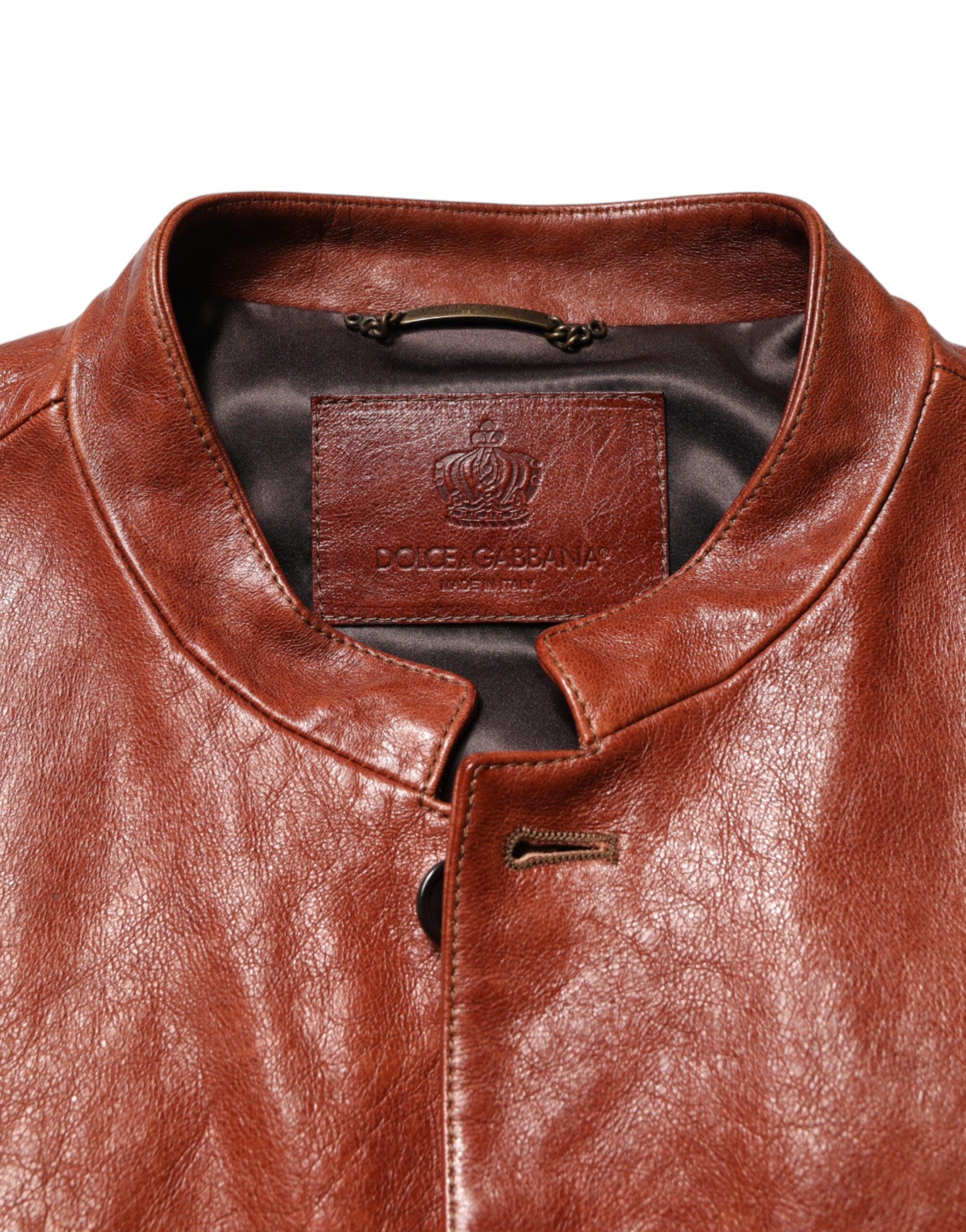 Dolce & Gabbana Brown Leather Button Down Men Biker Men's Jacket