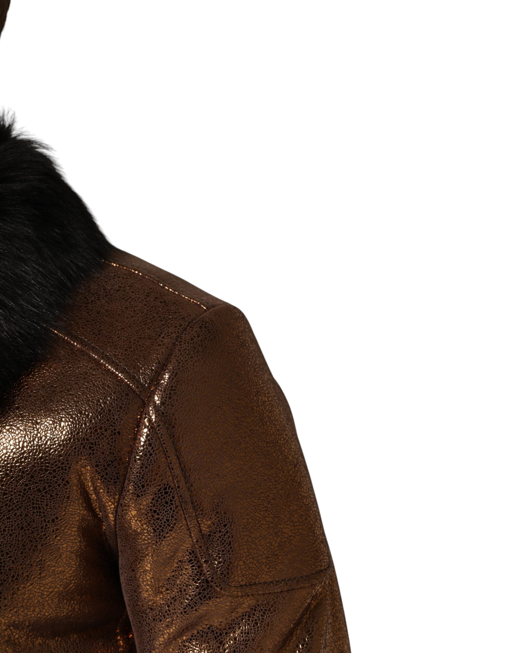 Dolce & Gabbana Bronze Leather Fur Full Zip Men Biker Men's Jacket