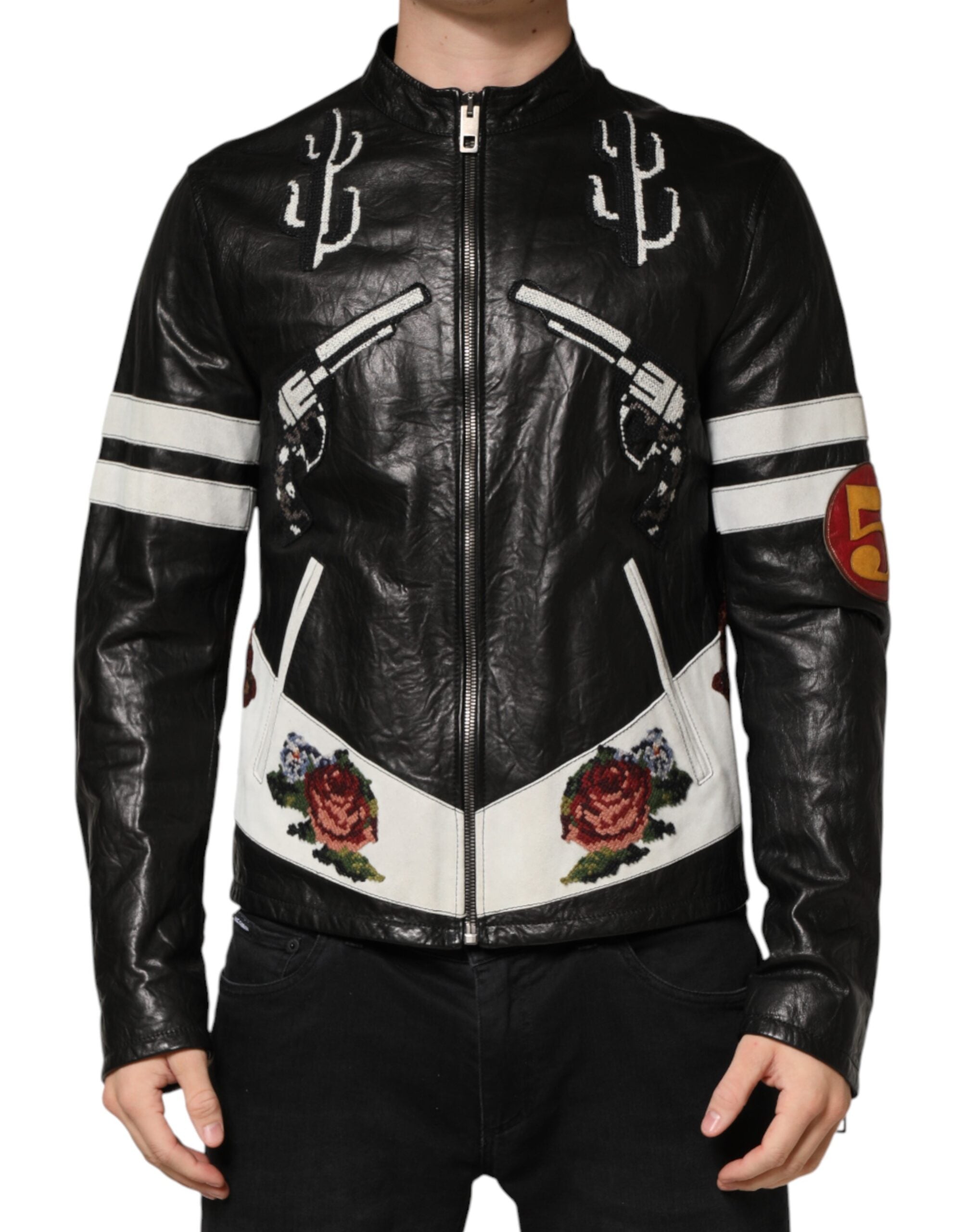 Dolce & Gabbana Black Guns n' Roses FullZip Men Biker Men's Jacket