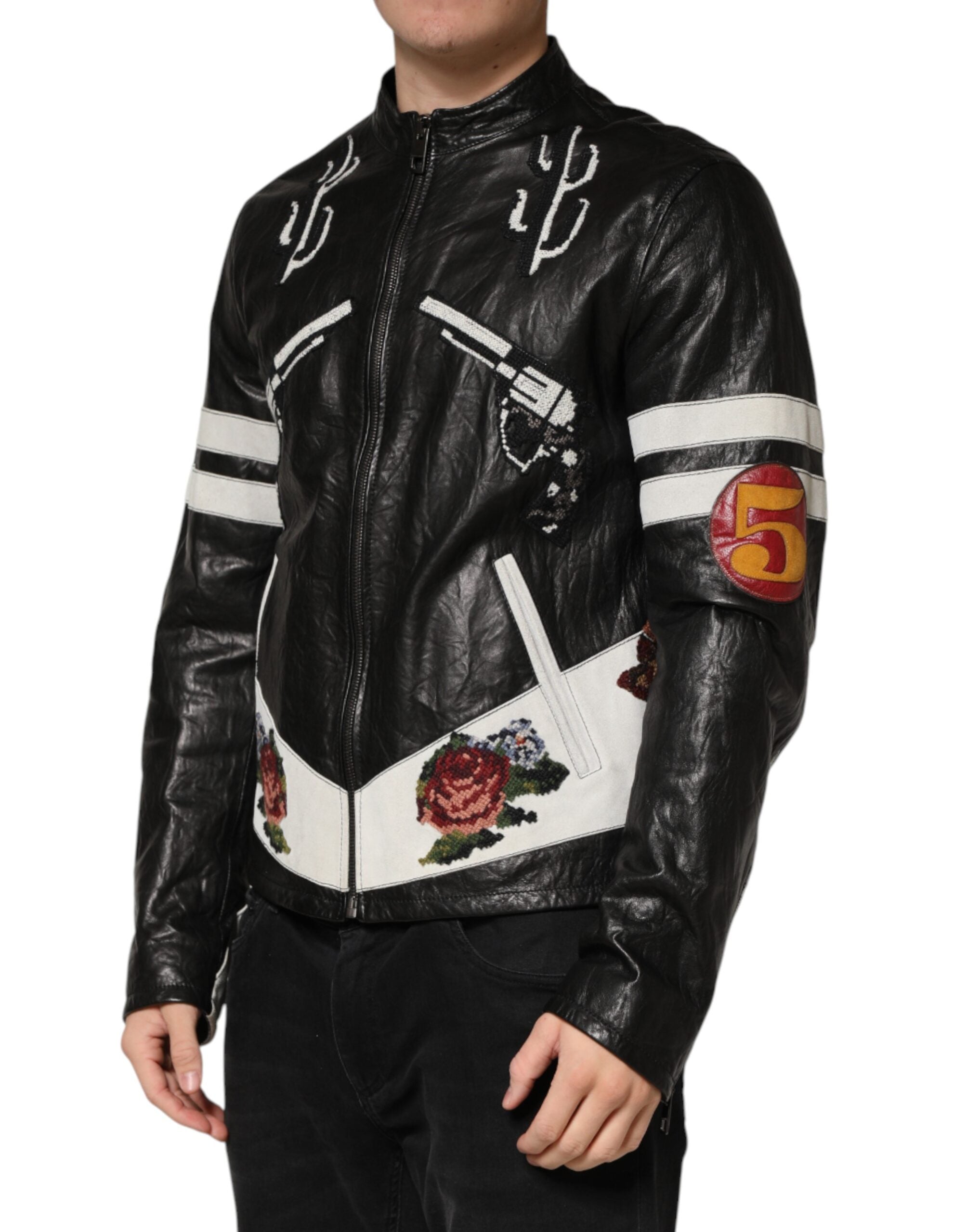 Dolce & Gabbana Black Guns n' Roses FullZip Men Biker Men's Jacket