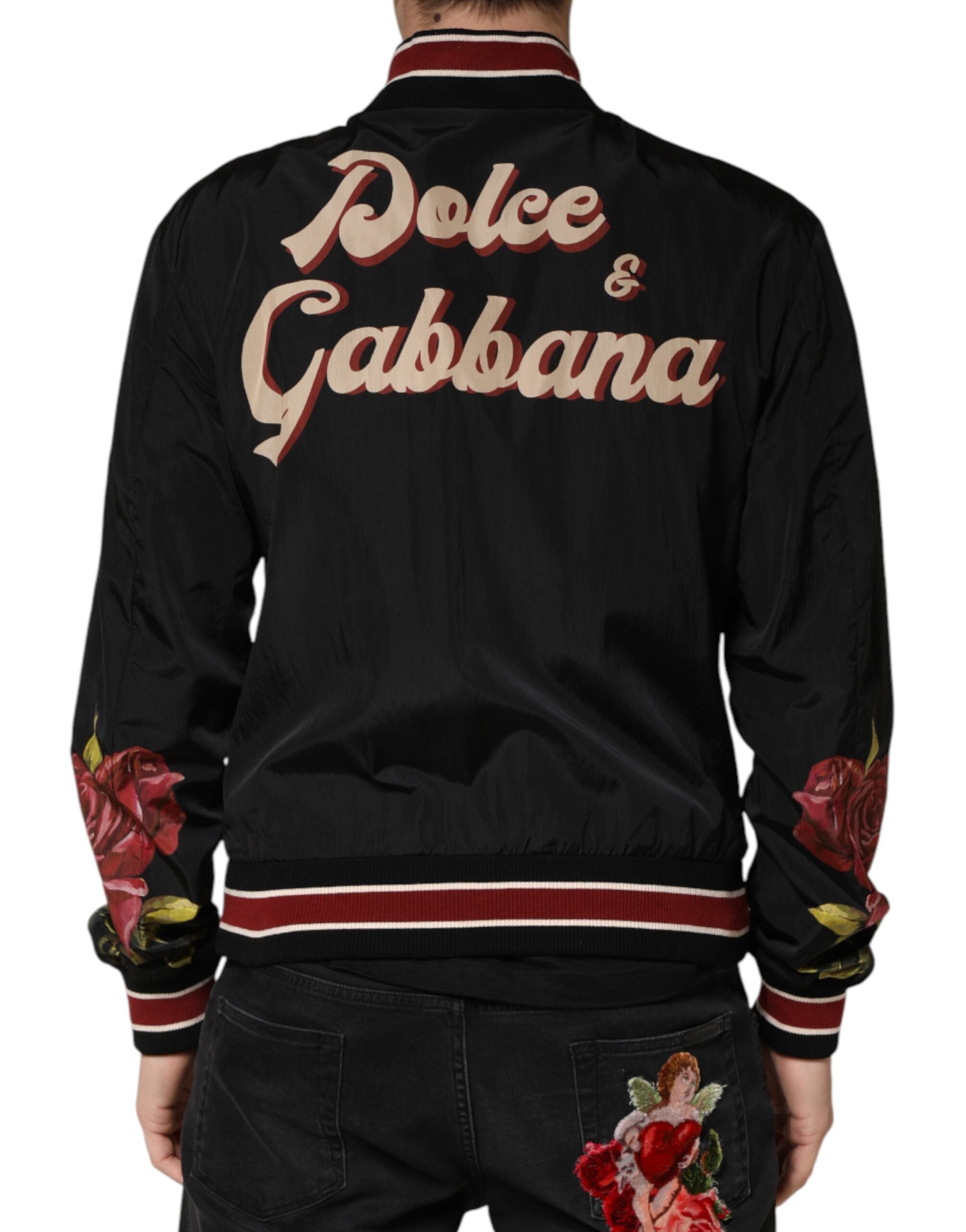 Dolce & Gabbana Black Pin Up Button Down Men Bomber Men's Jacket