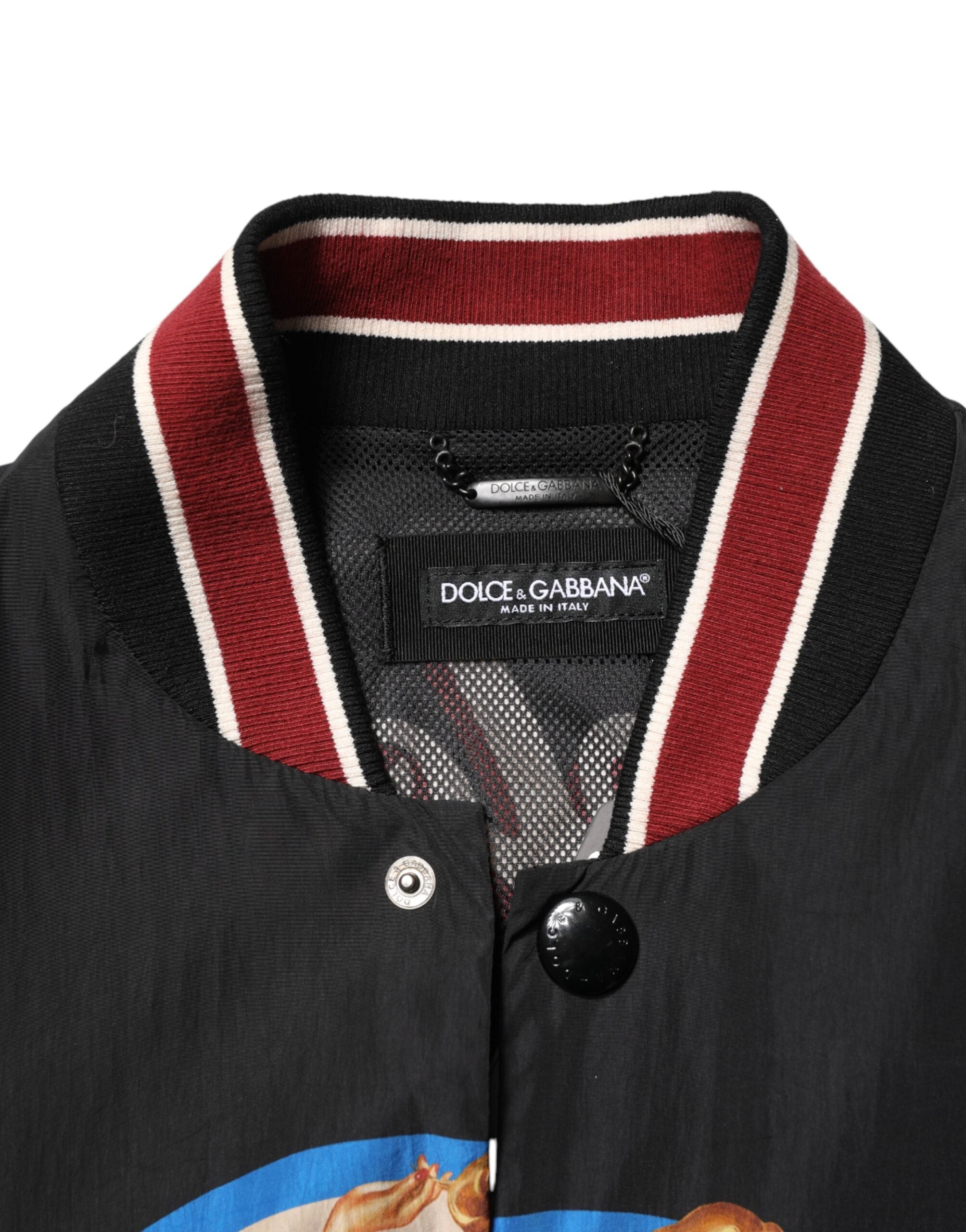 Dolce & Gabbana Black Pin Up Button Down Men Bomber Men's Jacket