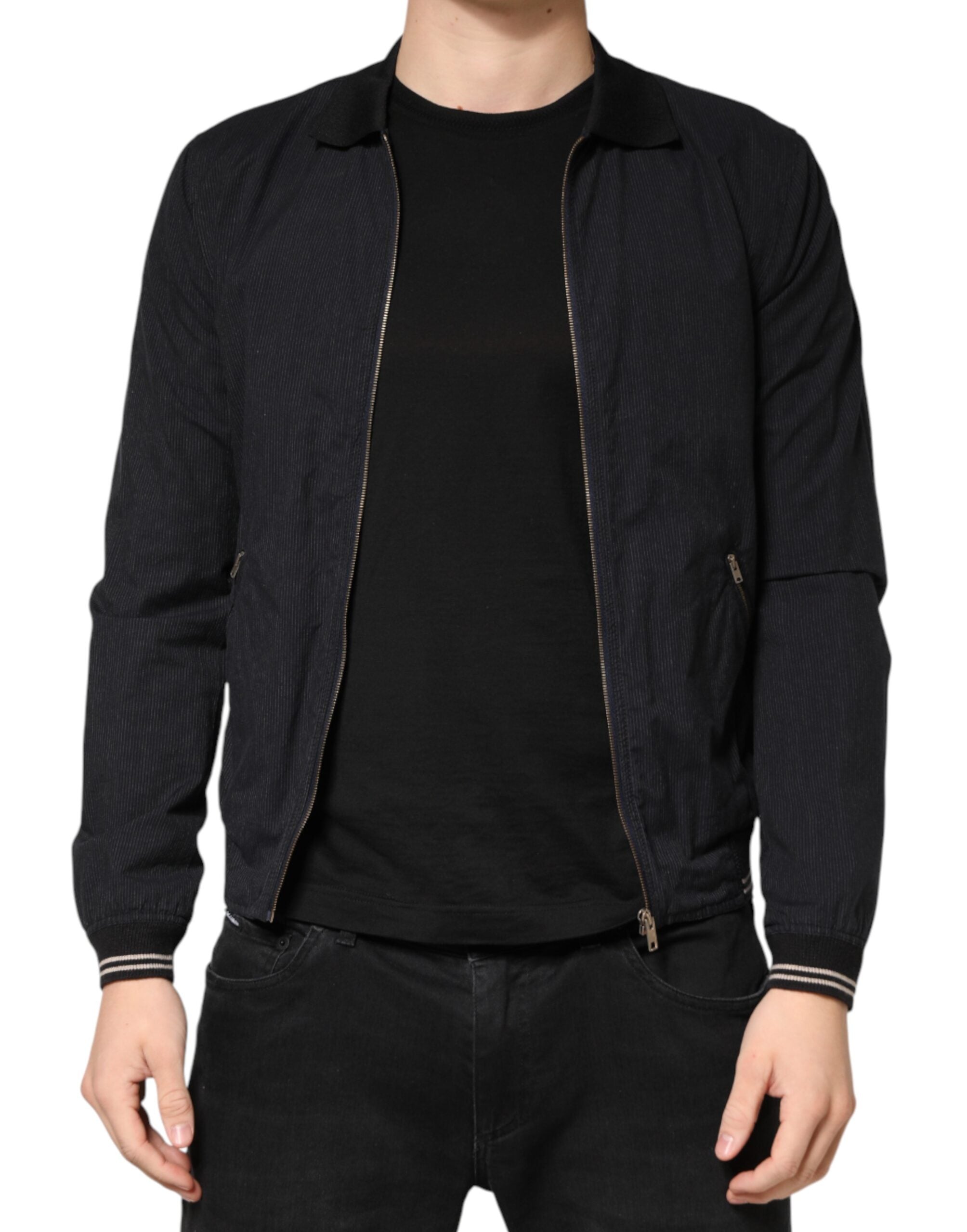 Dolce & Gabbana Dark Blue Cotton Full Zip Bomber Men Men's Jacket