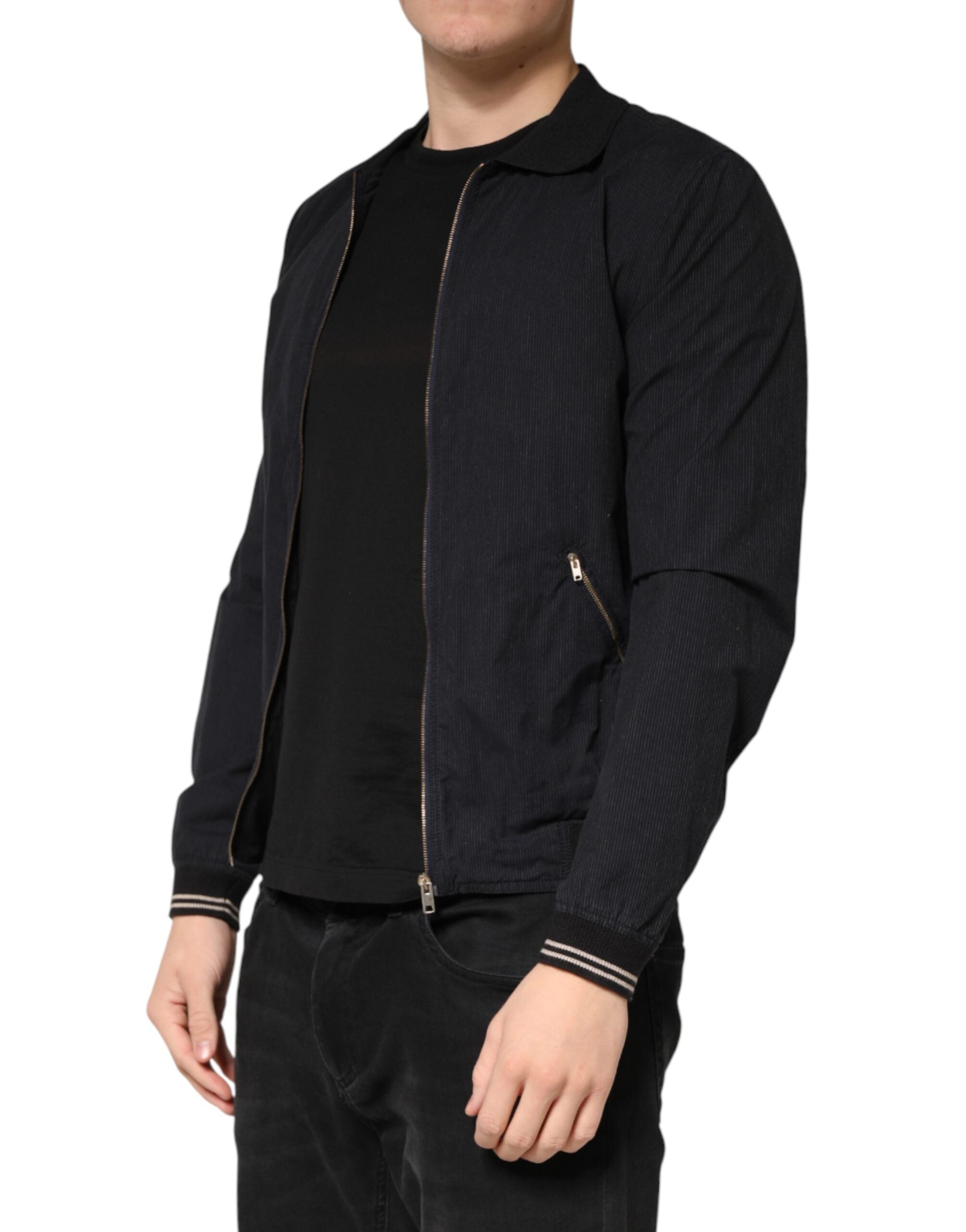 Dolce & Gabbana Dark Blue Cotton Full Zip Bomber Men Men's Jacket