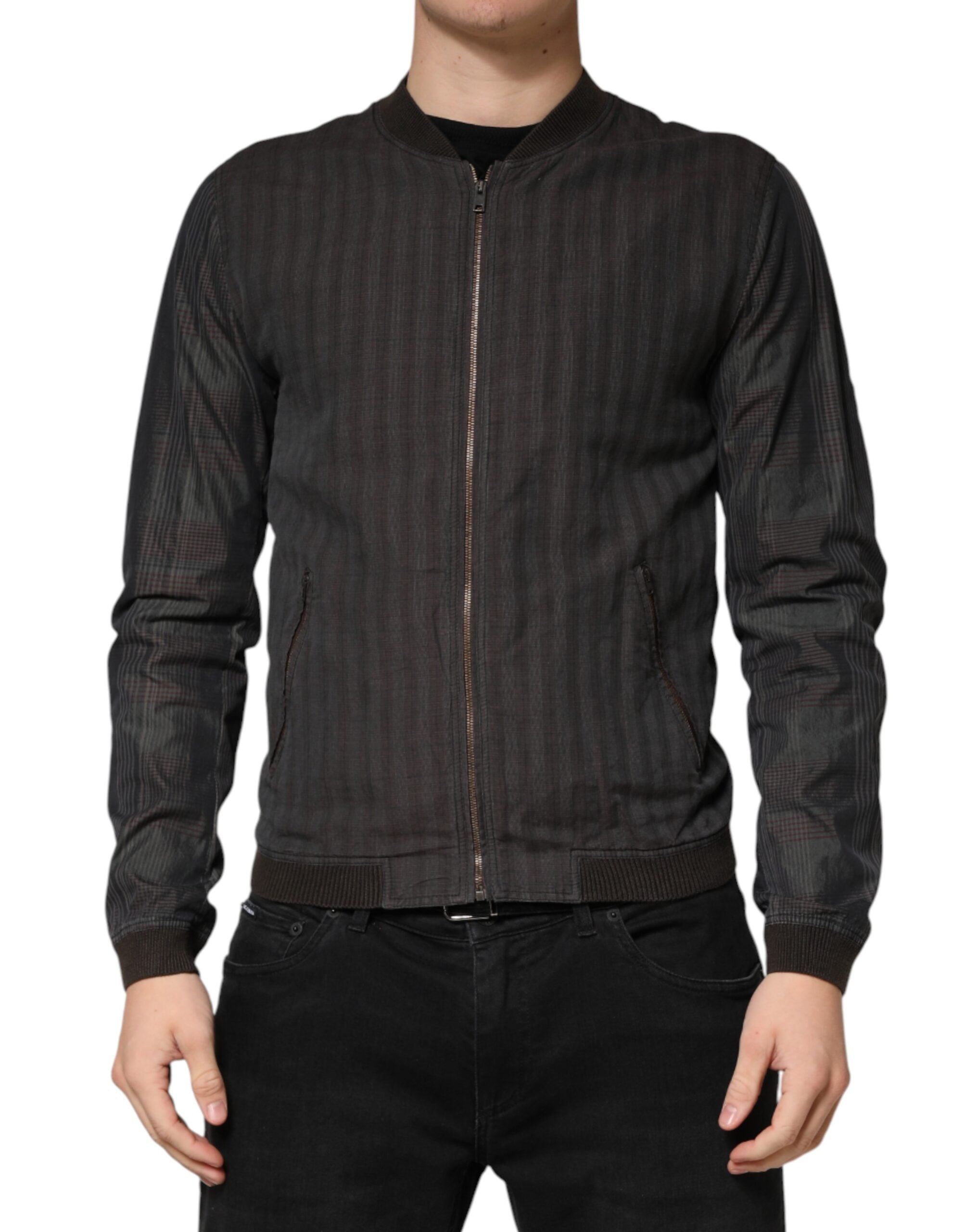 Dolce & Gabbana Black Stripes Cotton Full Zip Bomber Men's Jacket