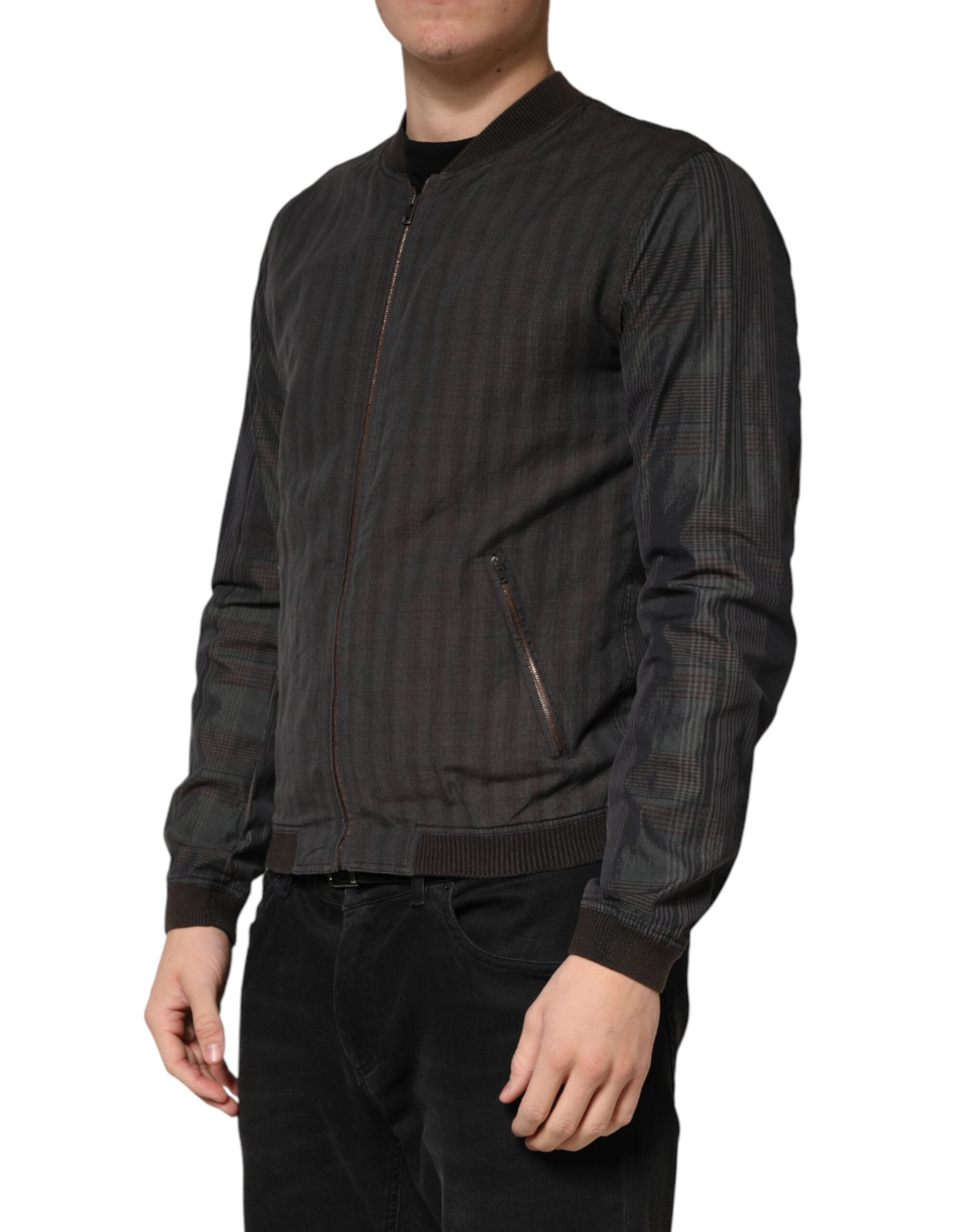 Dolce & Gabbana Black Stripes Cotton Full Zip Bomber Men's Jacket