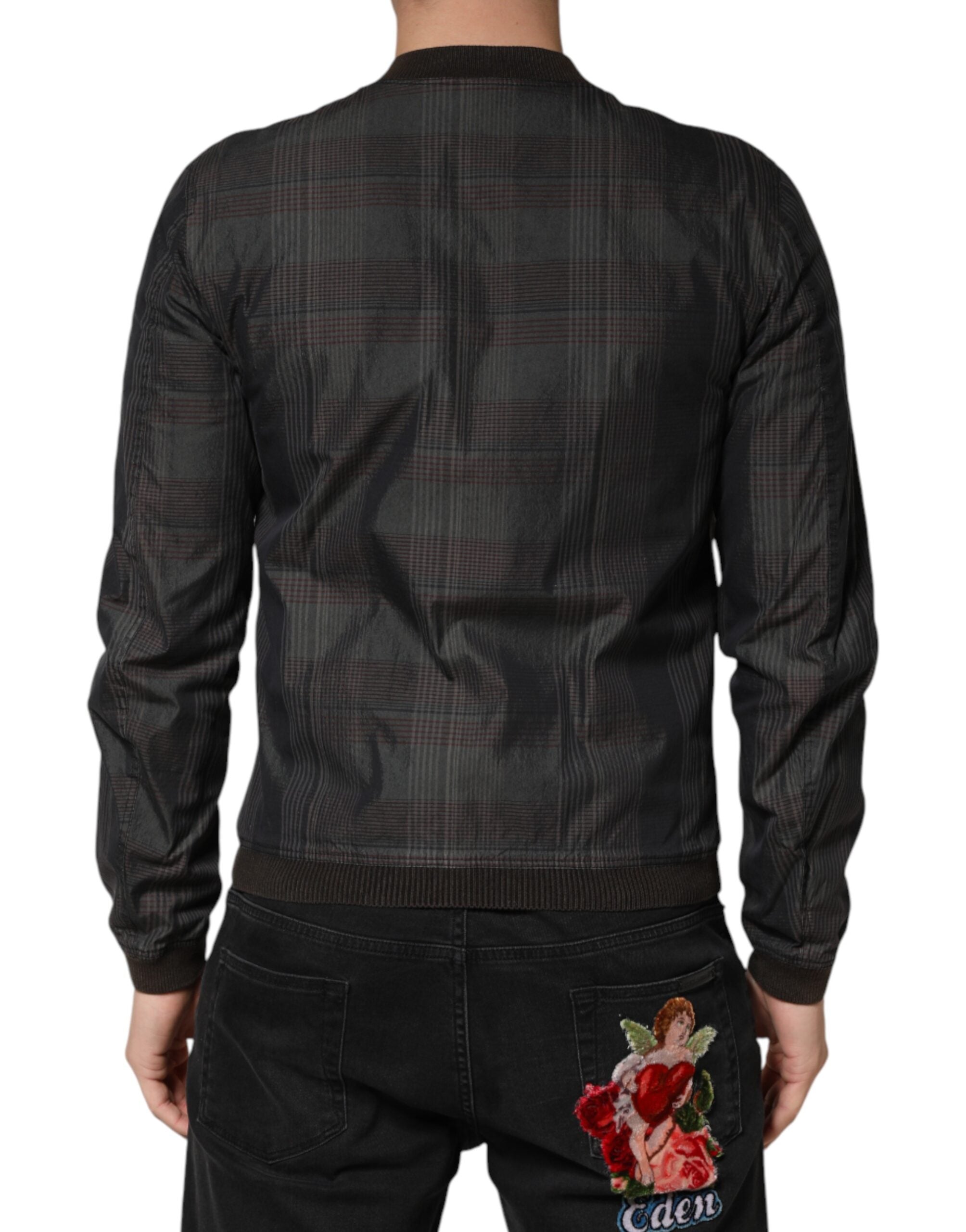 Dolce & Gabbana Black Stripes Cotton Full Zip Bomber Men's Jacket