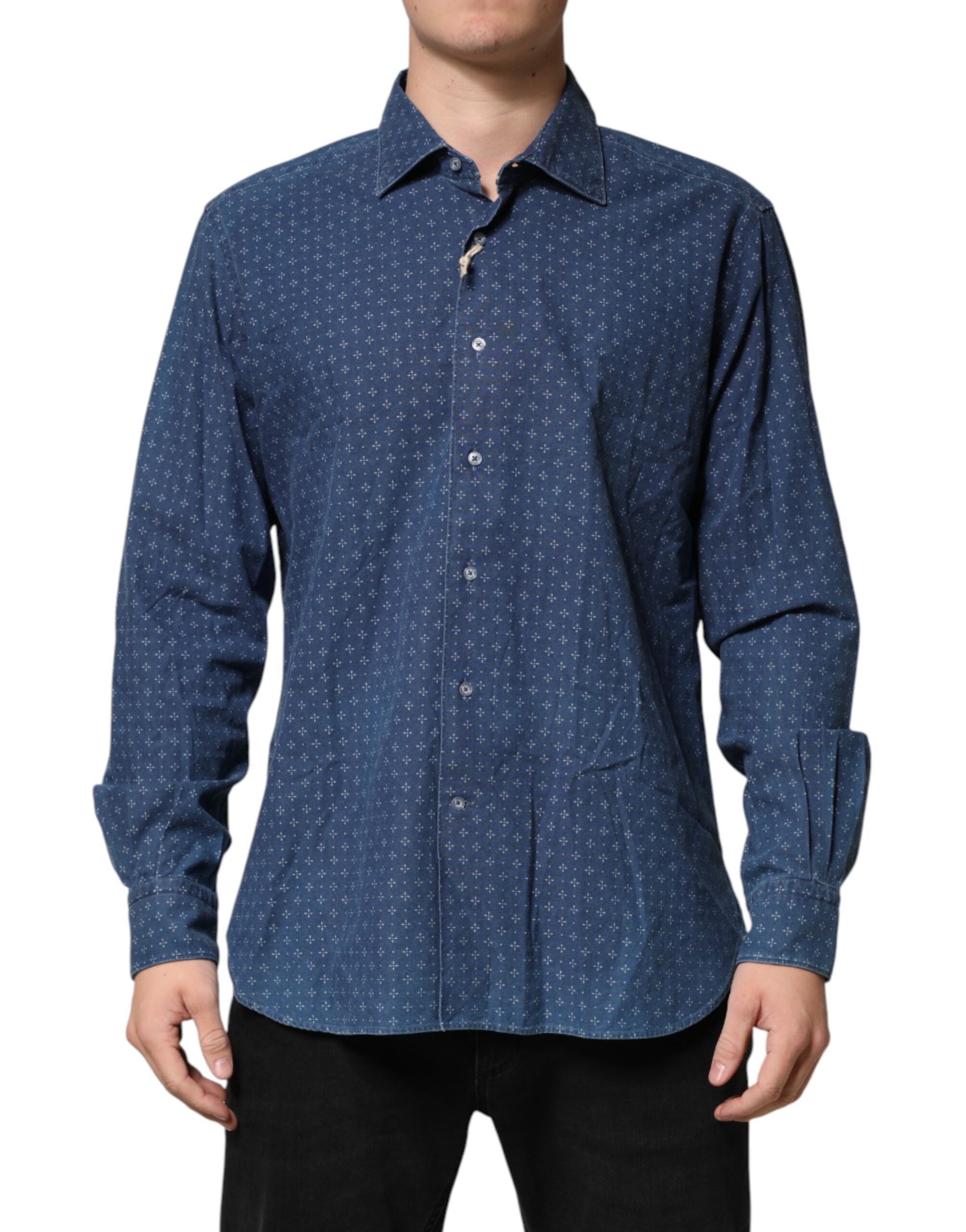 Orian 1968 Blue Button Down Long Sleeves Men Men's Shirt