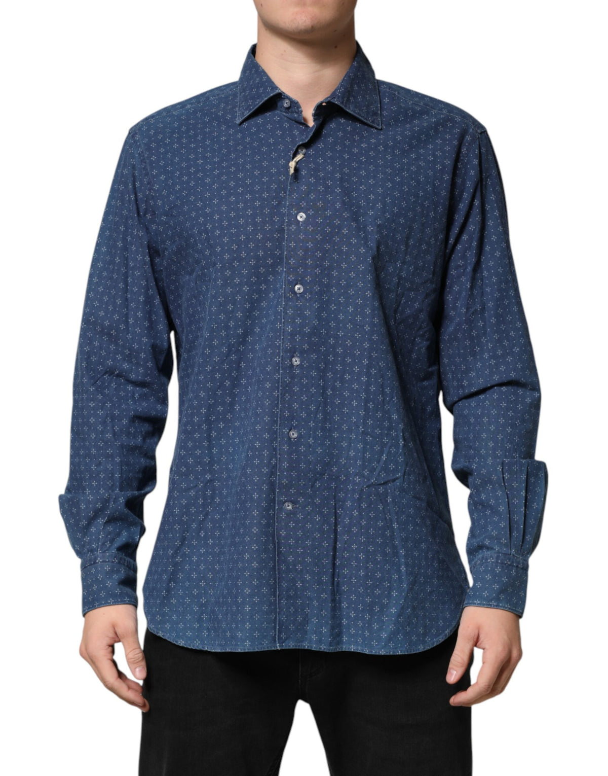 Orian 1968 Blue Button Down Long Sleeves Men Men's Shirt