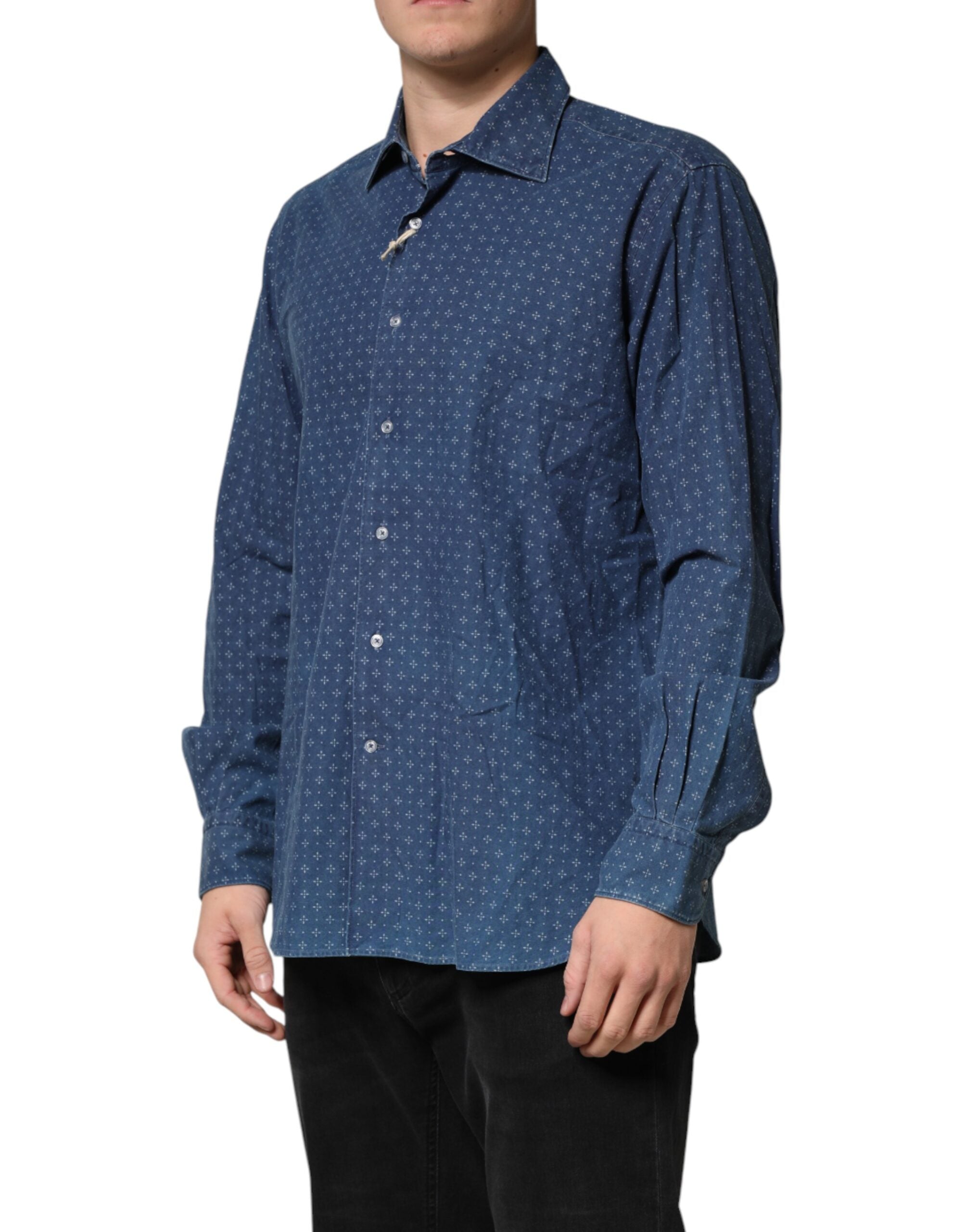 Orian 1968 Blue Button Down Long Sleeves Men Men's Shirt