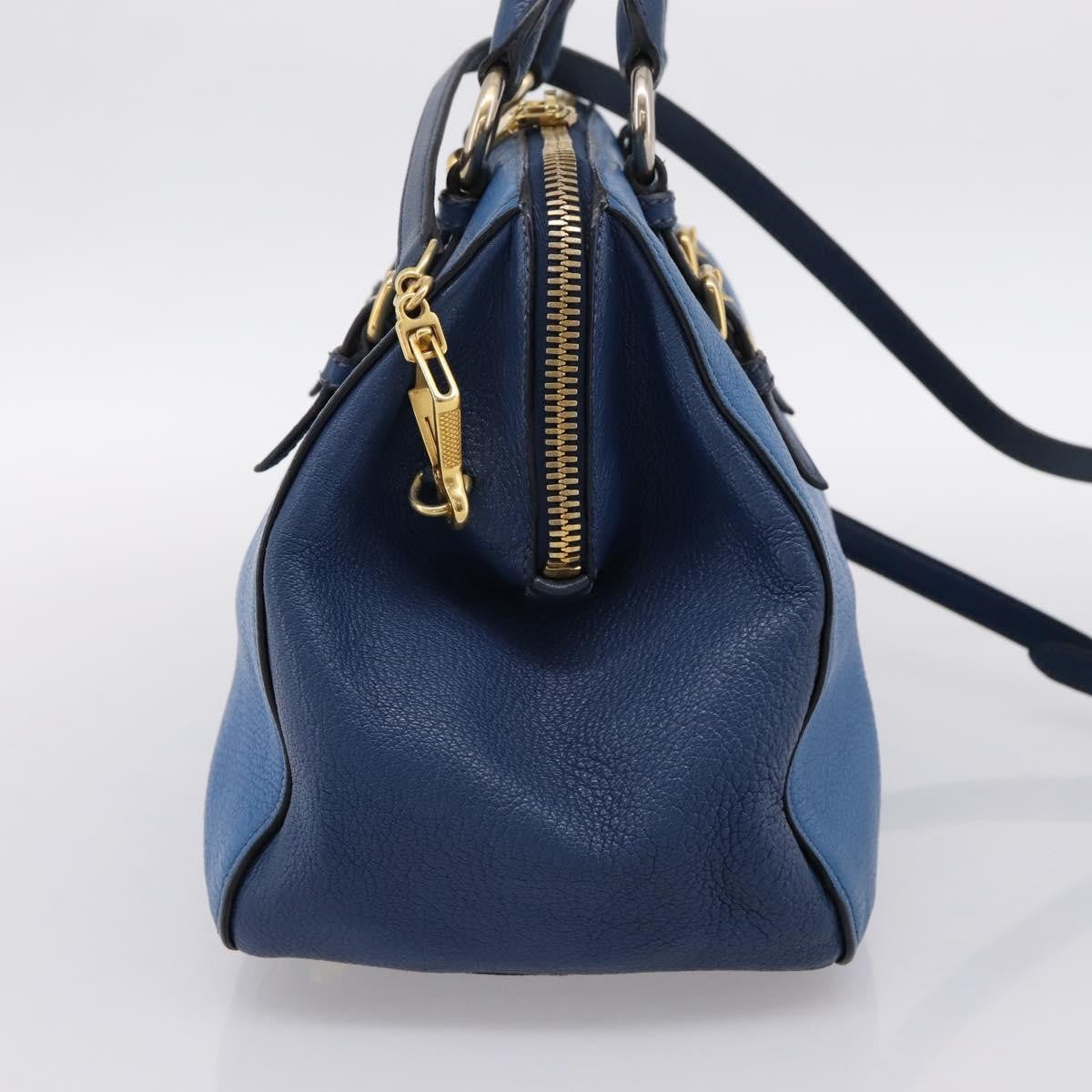Miu Miu Madras Bowler Leather Blue Leather Handbag (Pre-Owned)