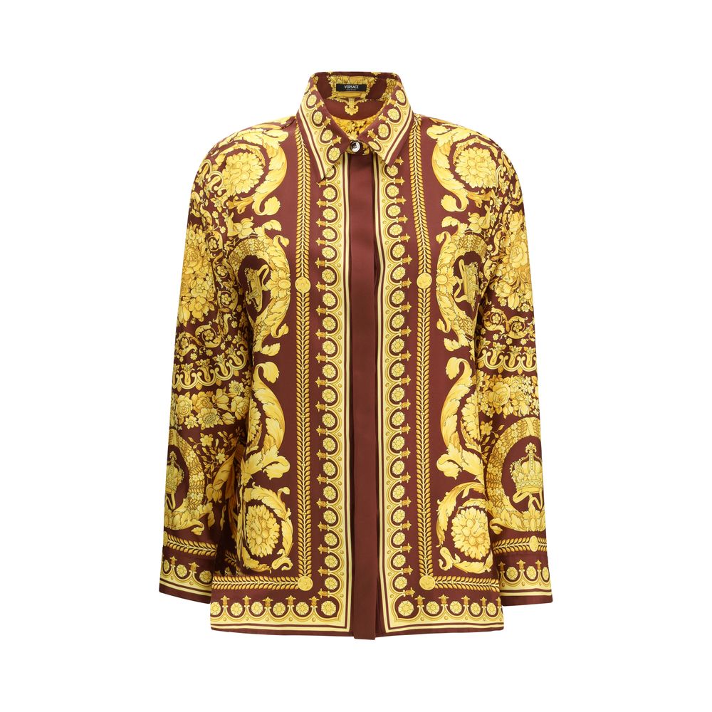 Versace Bordeaux Silk Pattern Women's Shirt