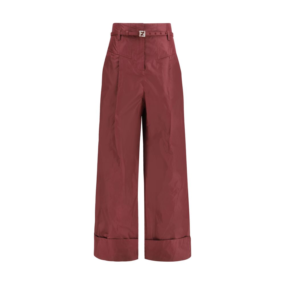 Fendi Bordeaux Silk Casual Women's Pants