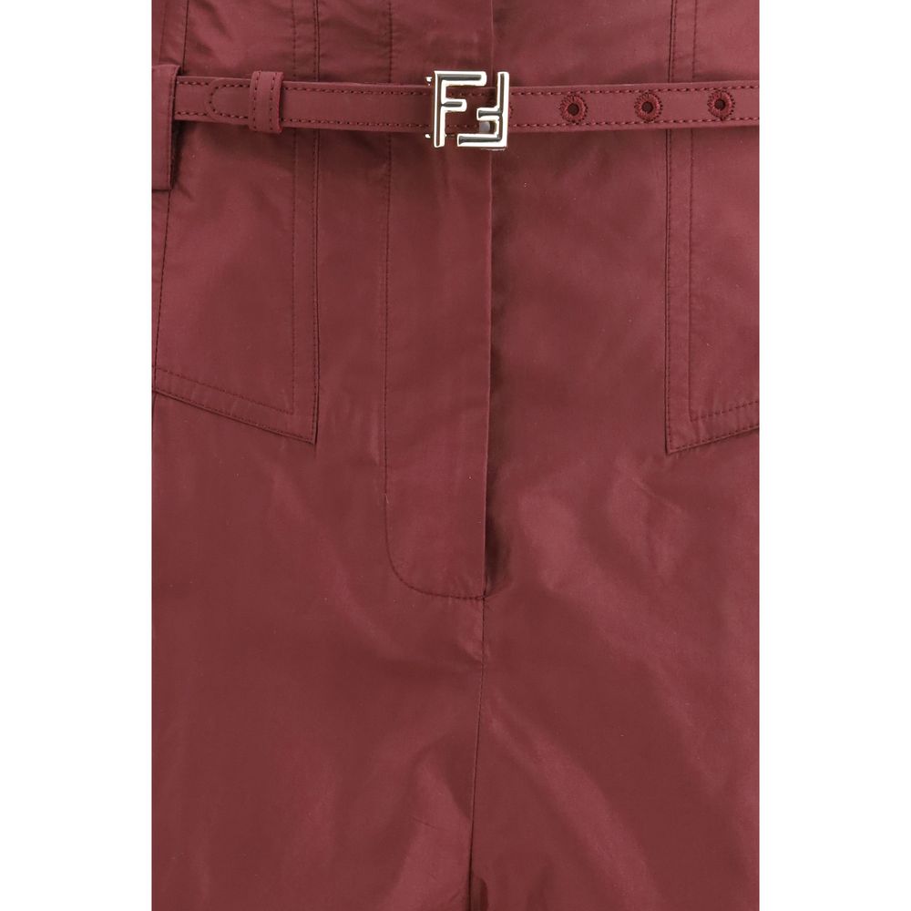 Fendi Bordeaux Silk Casual Women's Pants
