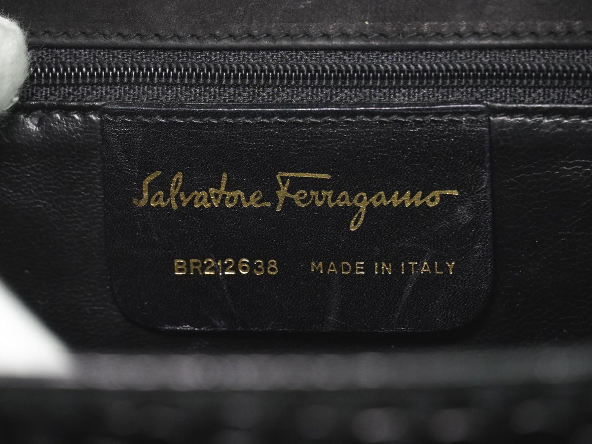 Salvatore Ferragamo Vintage Top Handle Leather Black Patent_Leather Handbag (Pre-Owned)
