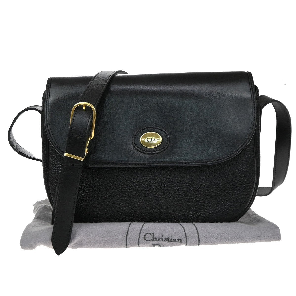 Christian Dior Vintage Cd Flap Leather Black Leather Shoulder Bag Bag (Pre-Owned)