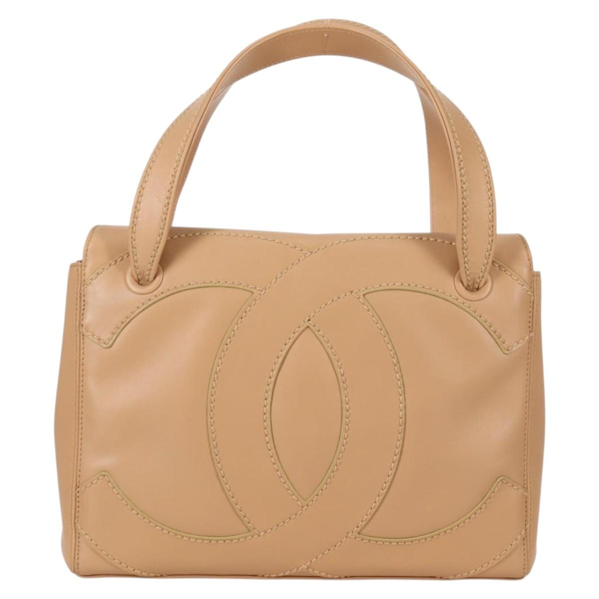 Chanel Cc Stitch Tote Lambskin Beige Leather Bag (Pre-Owned)