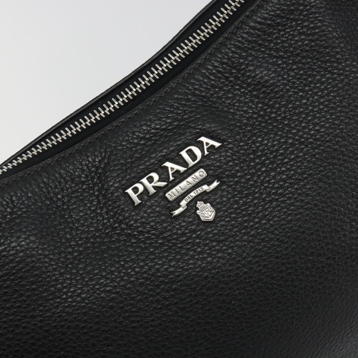 Prada Vitellino Mordo Hobo Leather Black Leather Shoulder Bag Bag (Pre-Owned)