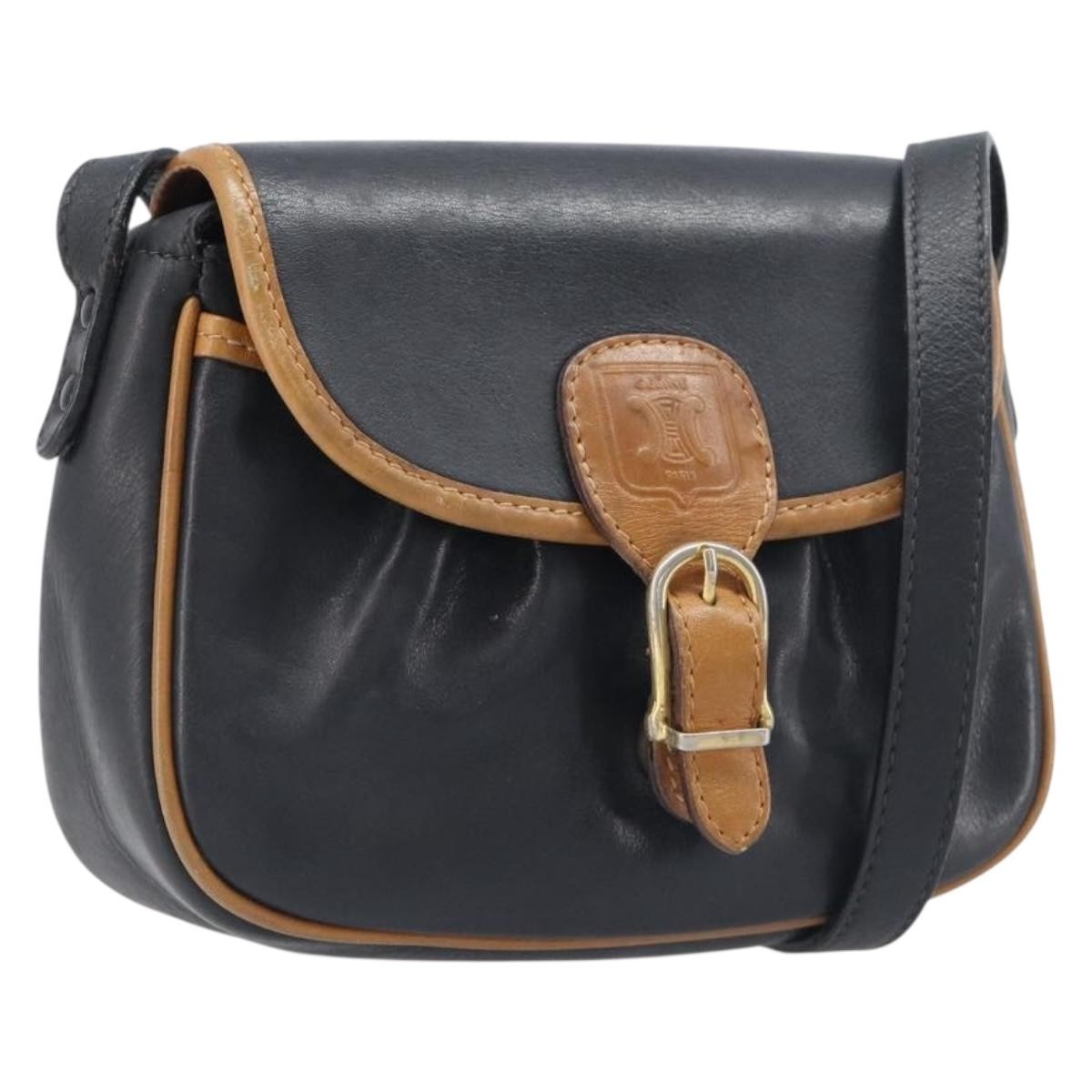 Celine Flap Shoulder Leather Black Leather Shoulder Bag Bag (Pre-Owned)
