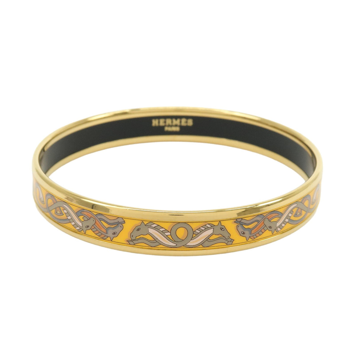 Hermes Bangle Printed Enamel Yellow Gold_Plated Bracelet Jewelry (Pre-Owned)