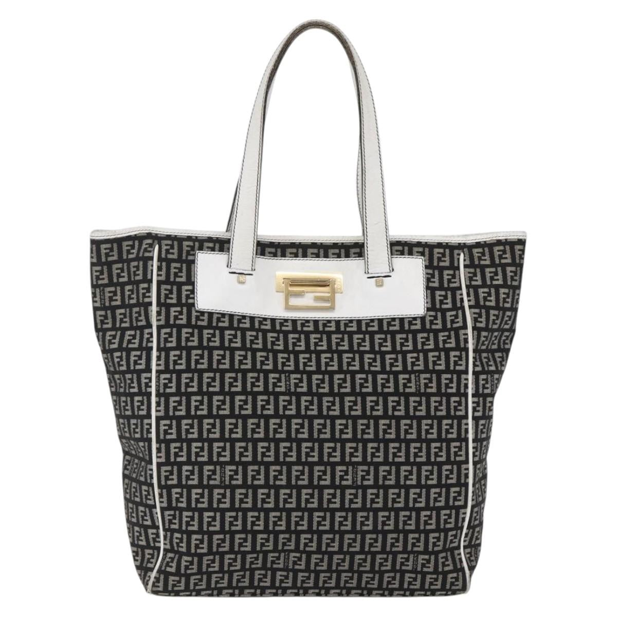 Fendi Zucca Tote Canvas Black Canvas Tote Bag Bag (Pre-Owned)