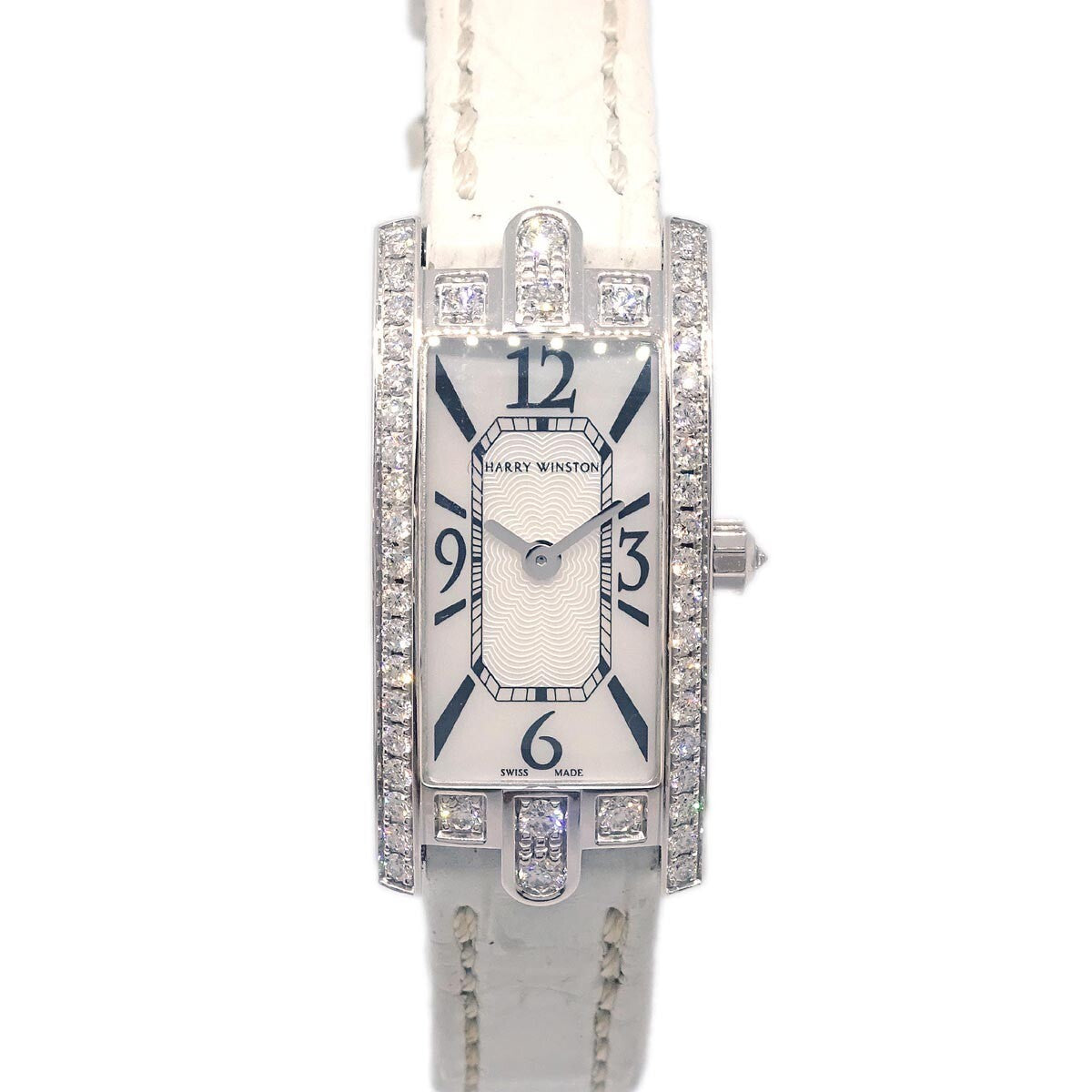 Harry Winston Avenue C Quartz White Gold And Alligator With Diamond Bezel And Mother Of Pearl Watch (Pre-Owned)