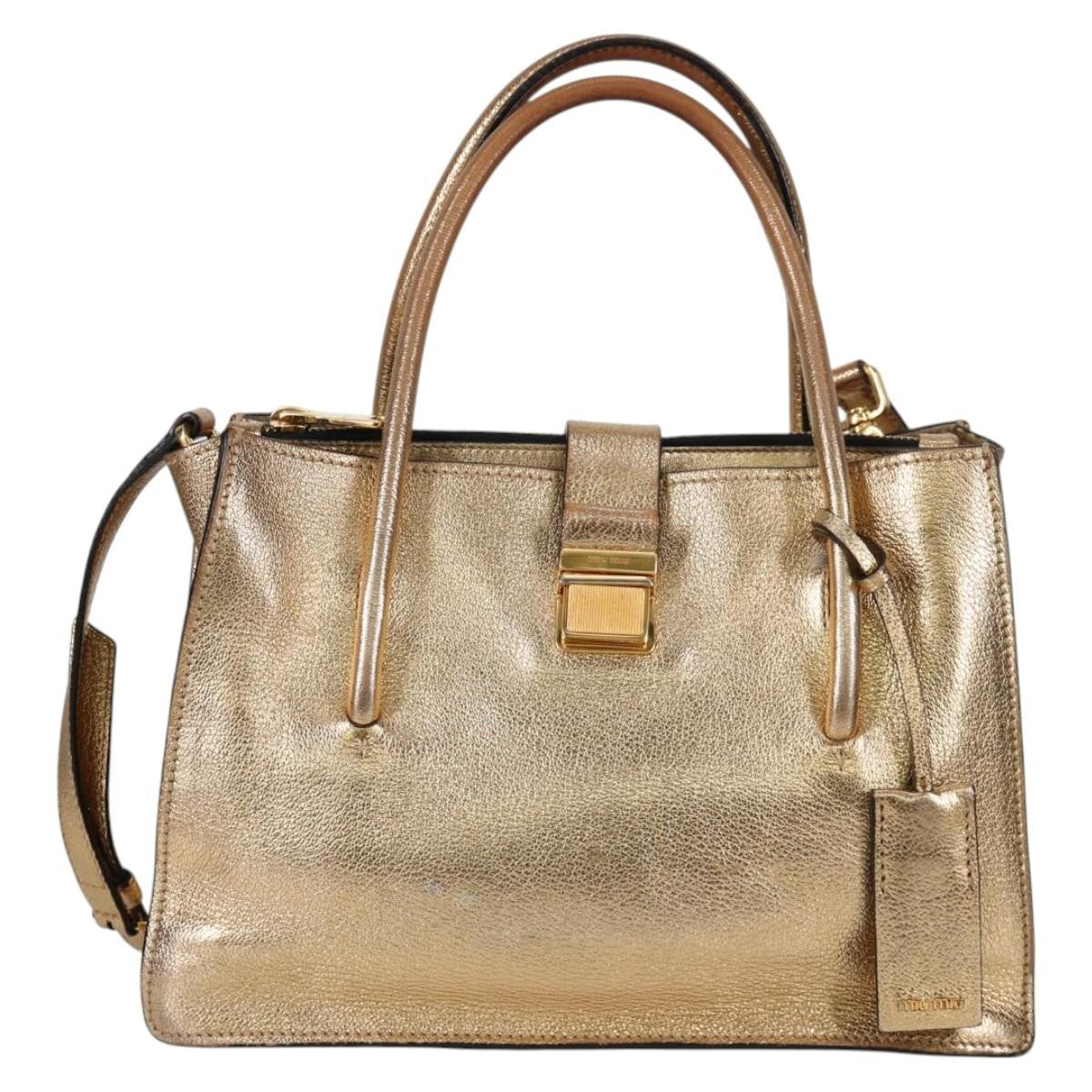 Miu Miu Madras Convertible Compartment Tote Leather Gold Leather Bag (Pre-Owned)