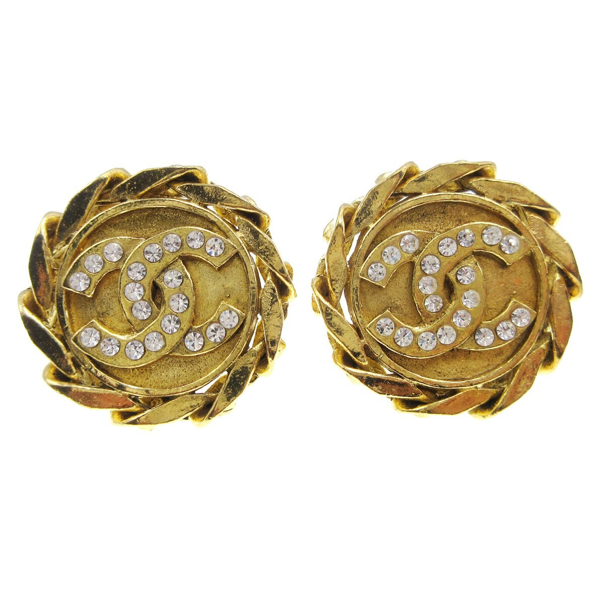 Chanel Cc Button Clip-On Metal With Faux Pearl Gold Gold_Plated Earrings Jewelry (Pre-Owned)