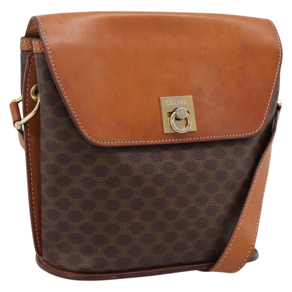 Celine Macadam Leather Brown Canvas Shoulder Bag Bag (Pre-Owned)