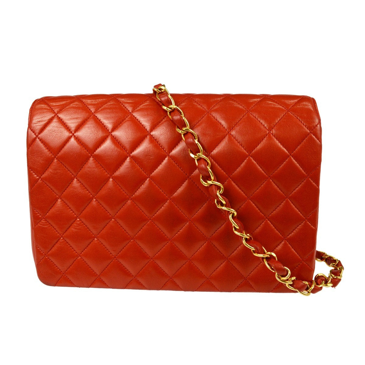 Chanel Vintage Cc Chain Flap Quilted Lambskin Red Leather Handbag (Pre-Owned)