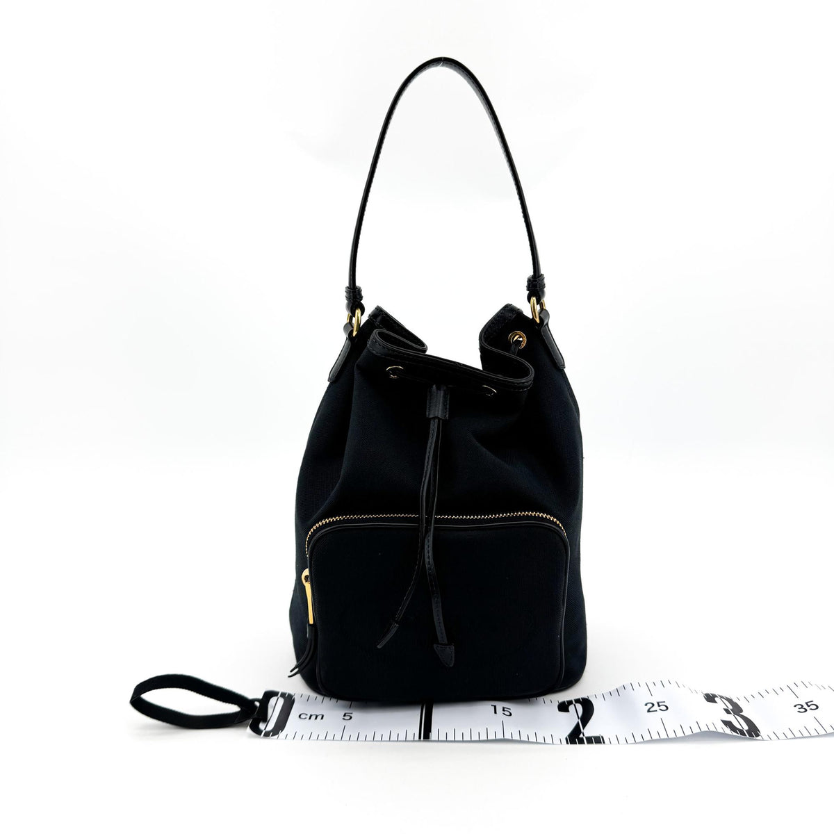 Prada Duet Drawstring Bucket Tessuto Black Canvas Handbag (Pre-Owned)