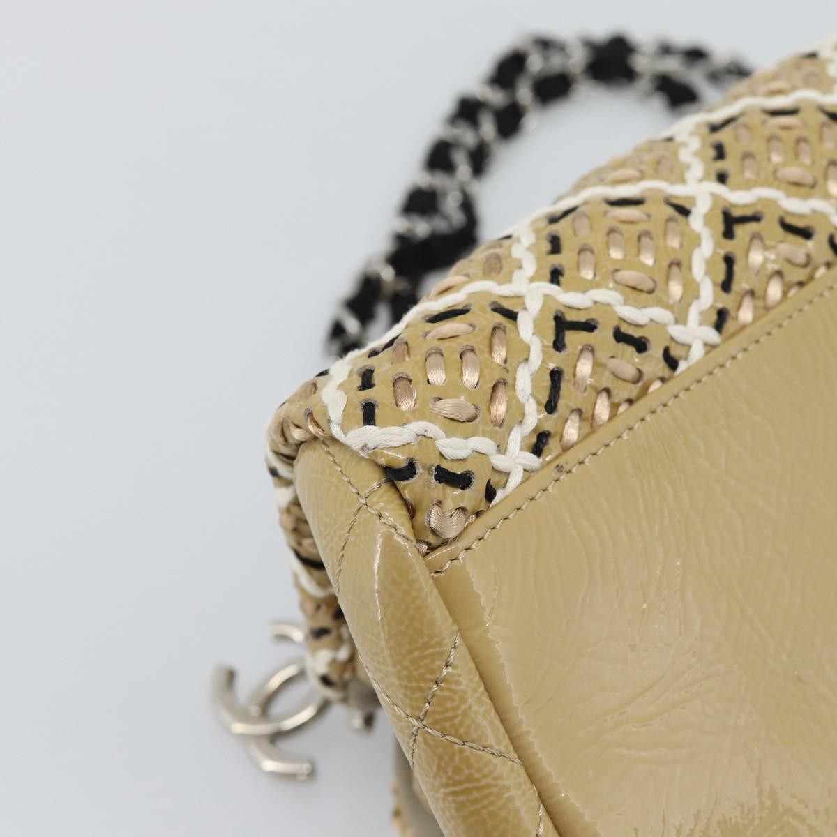 Chanel Just Mademoiselle Quilted Patent Beige Patent_Leather Handbag (Pre-Owned)