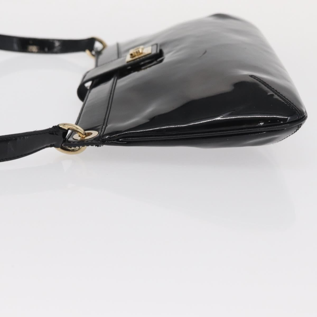 Salvatore Ferragamo Gancini Patent Leather Black Patent_Leather Shoulder Bag Bag (Pre-Owned)